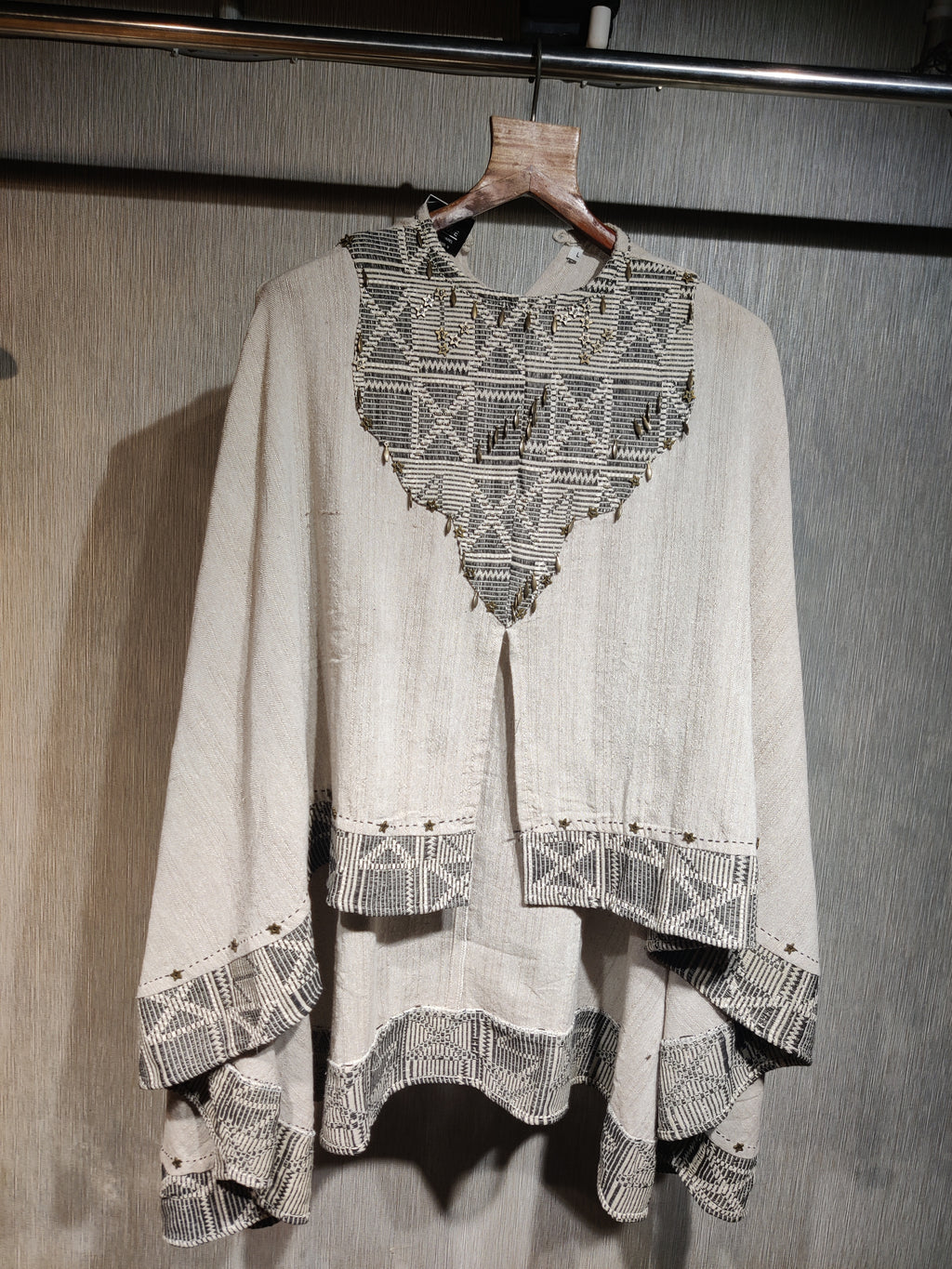 Boho-Artisinal Craft Asymmetric poncho Co-ord Set