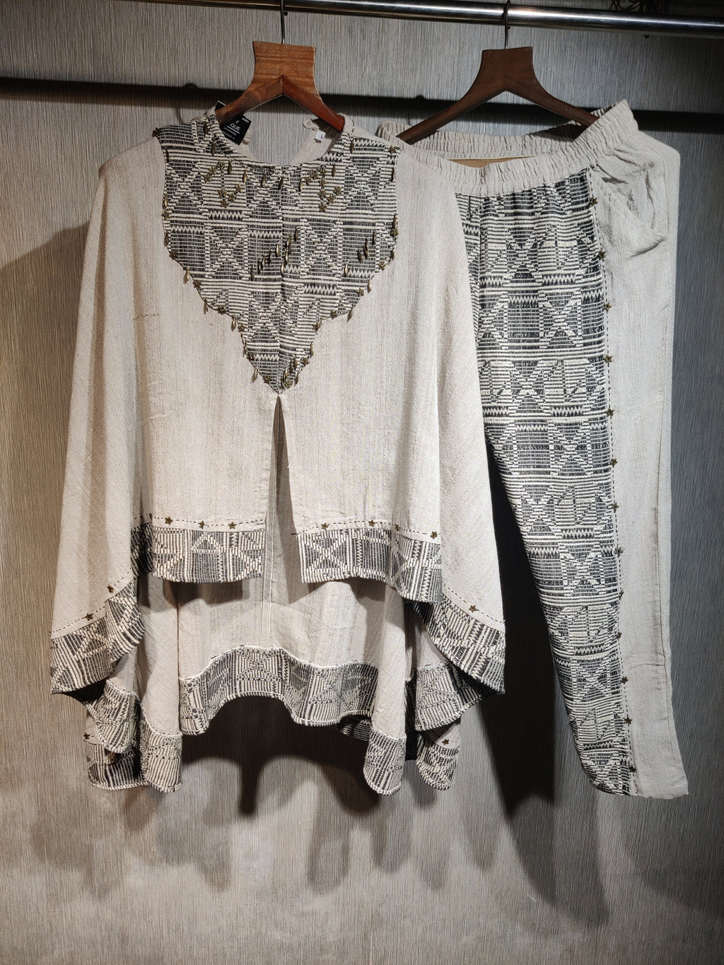 Boho-Artisinal Craft Asymmetric poncho Co-ord Set