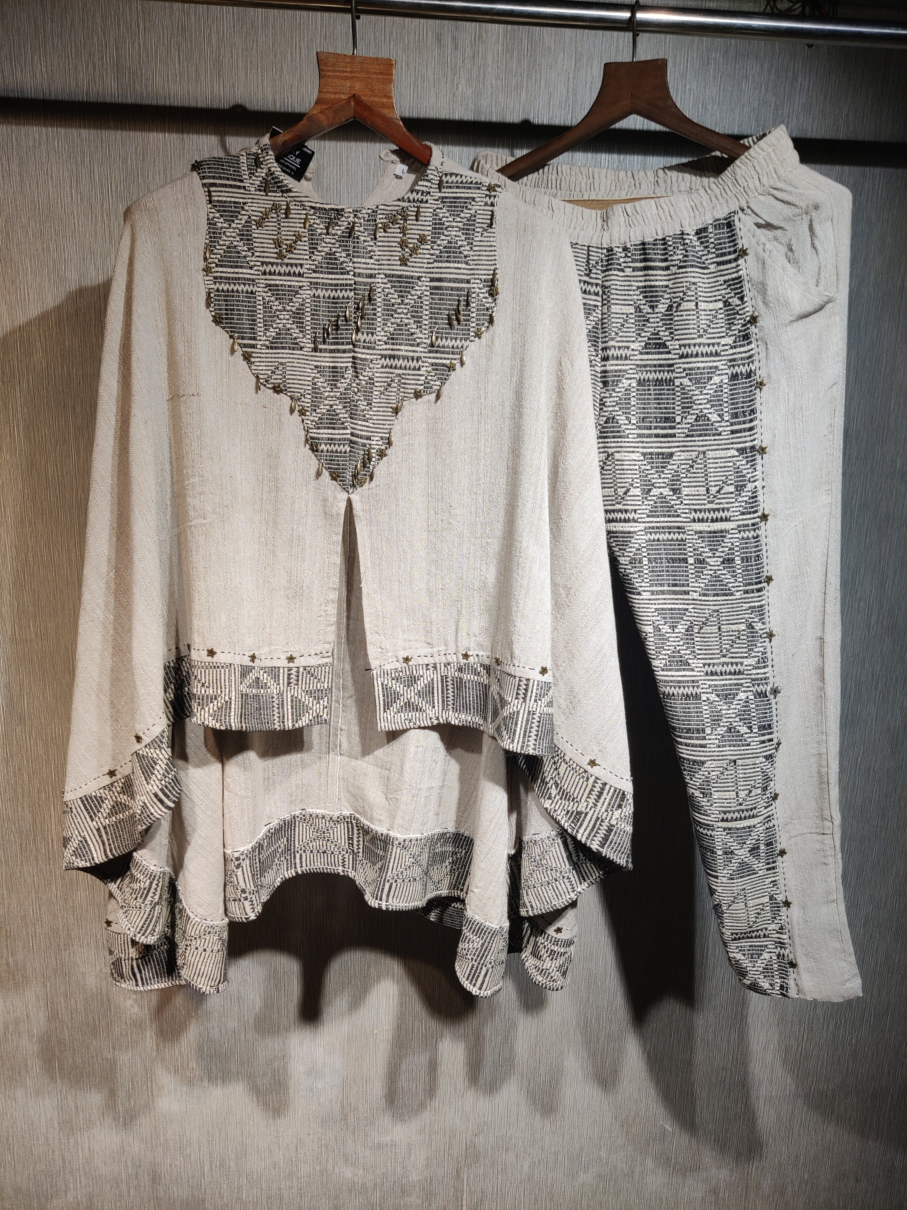 Boho-Artisinal Craft Asymmetric poncho Co-ord Set