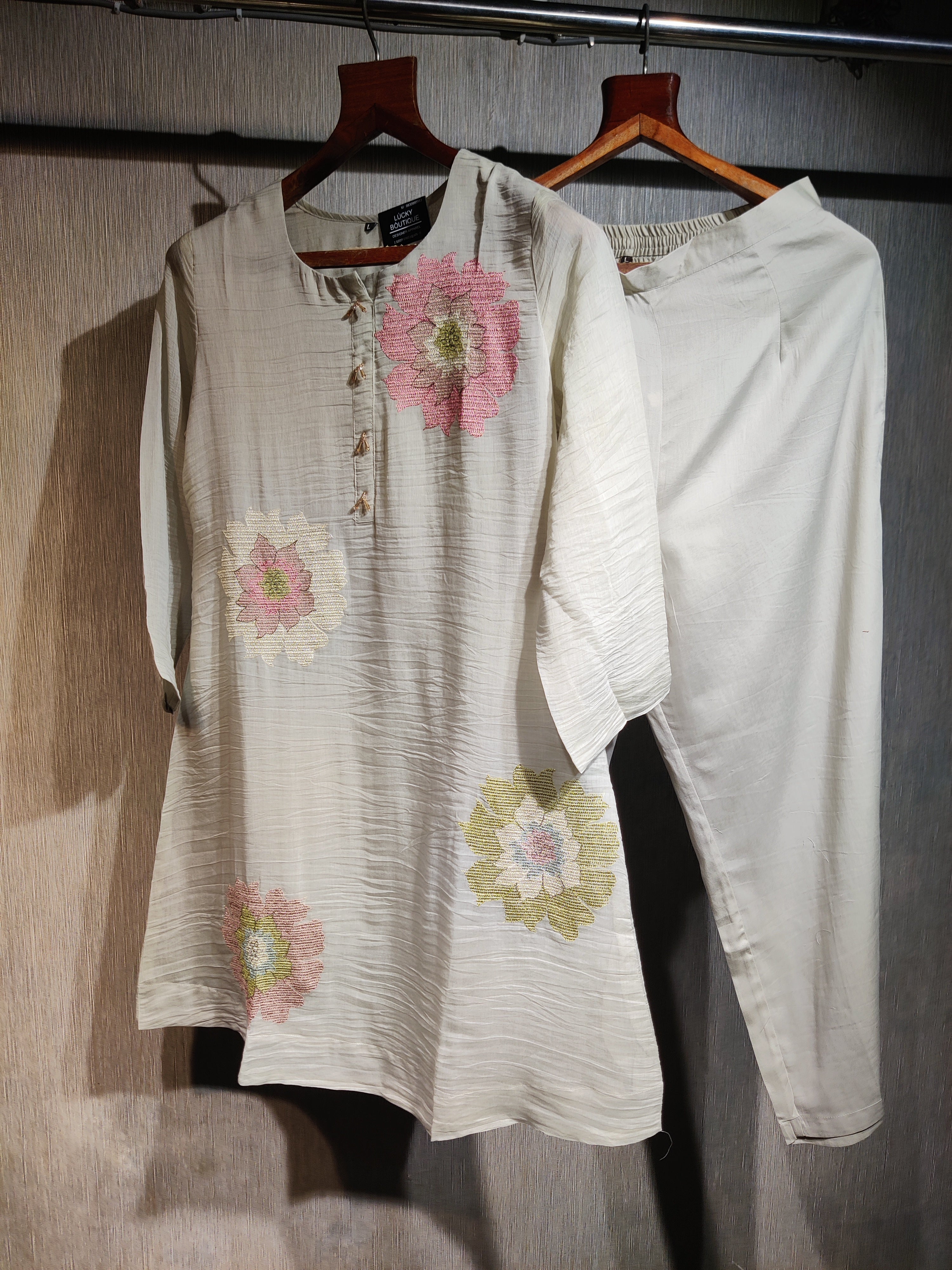 Pastel Floral Kantha Linen Co-Ord Set