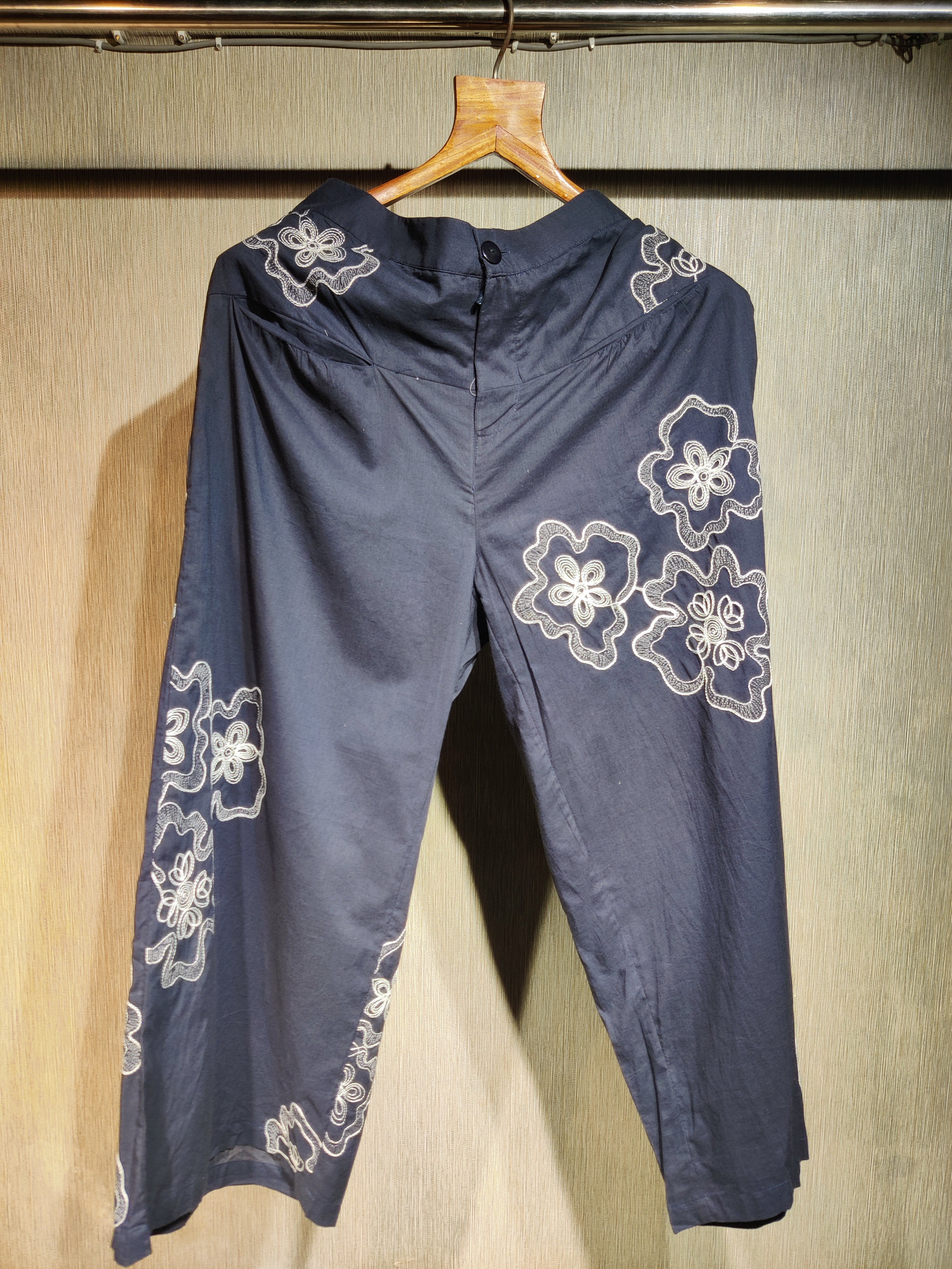 Midnight Navy Embroidered Indo-Western Shirt with Bishop Sleeves Co-ord Set