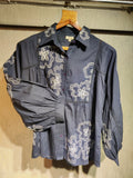Midnight Navy Embroidered Indo-Western Shirt with Bishop Sleeves Co-ord Set