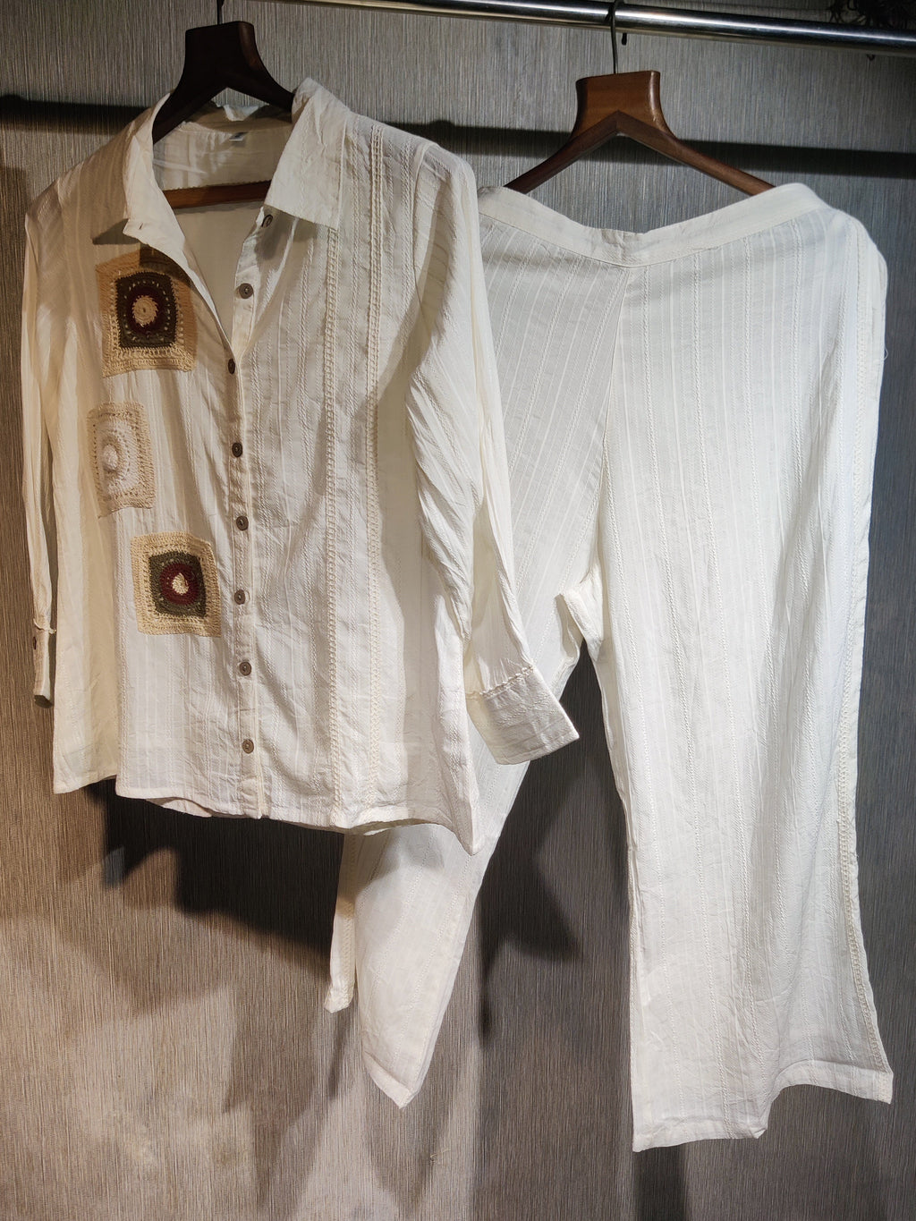 Handcrafted Crochet Patchwork  LInen Cotton Co-ord Set