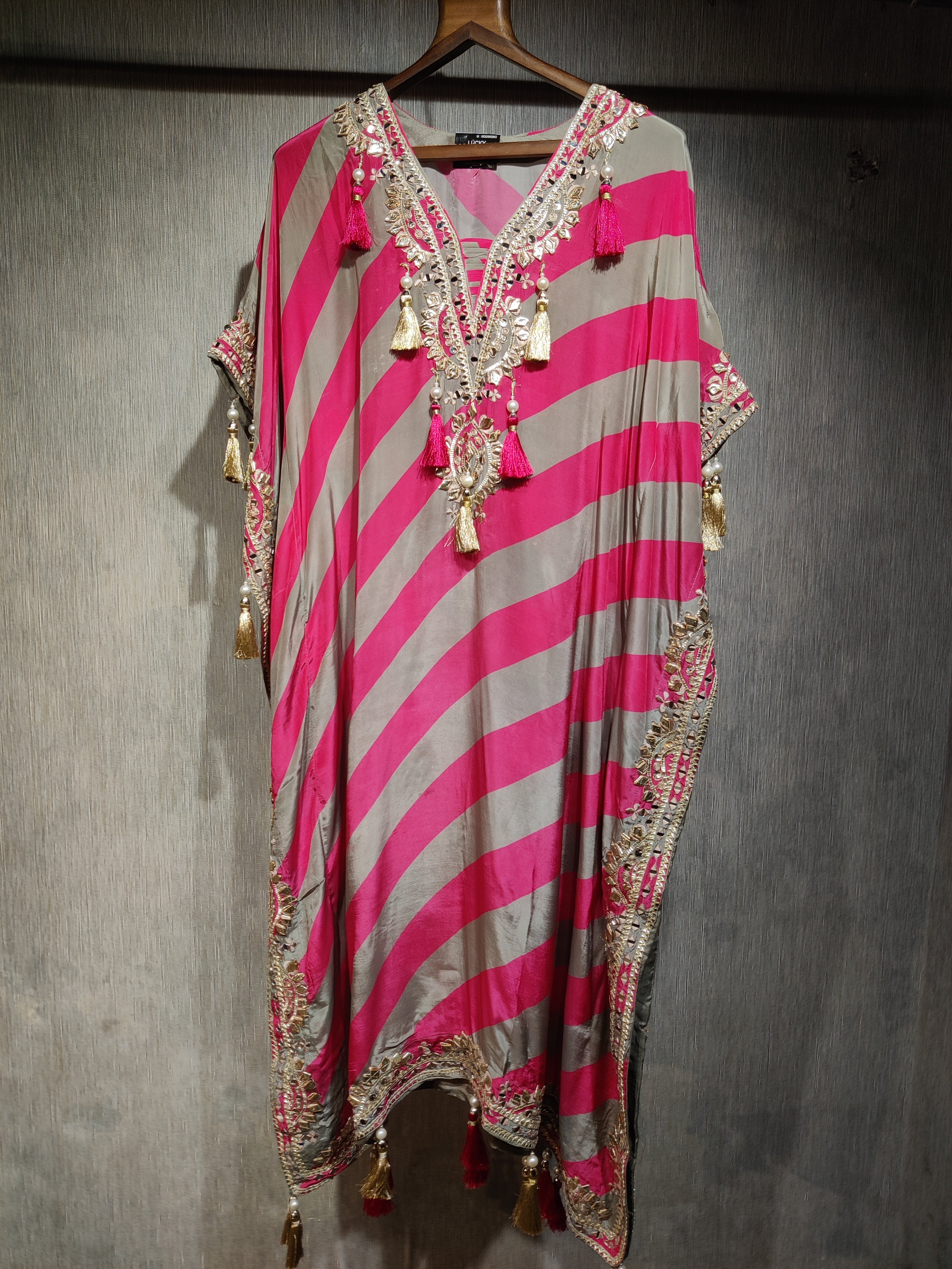 Pink Diagonal Stripe Kaftan
