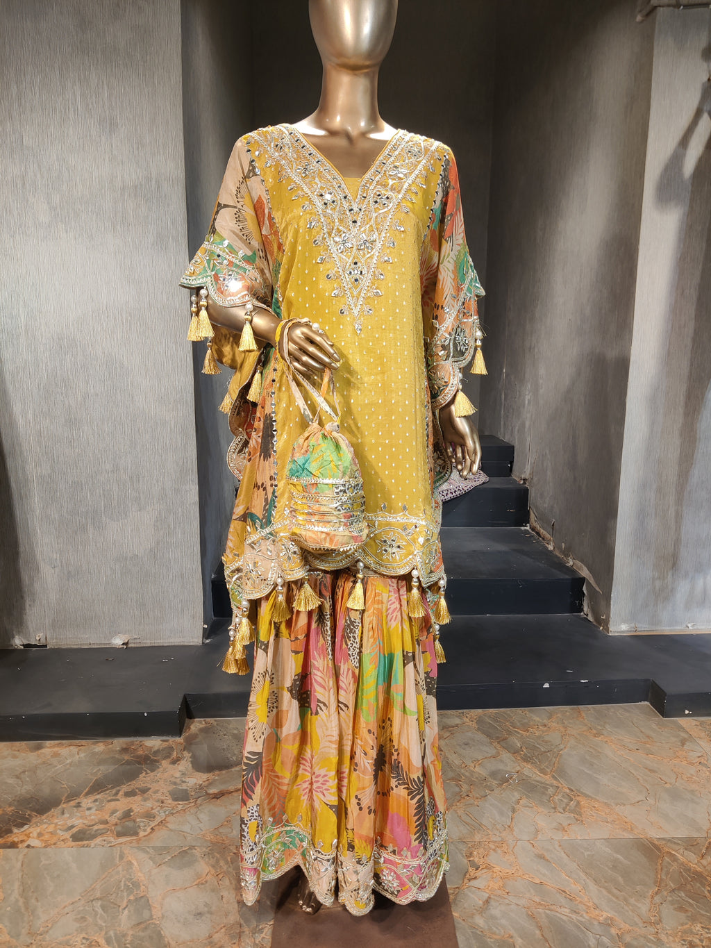 Mustard Embellished Kaftan