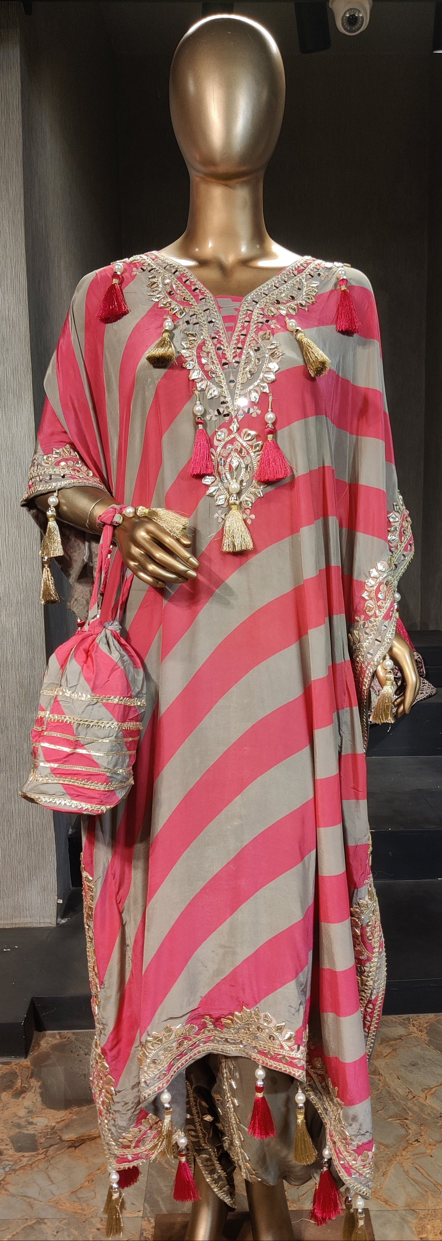 Pink Diagonal Stripe Kaftan