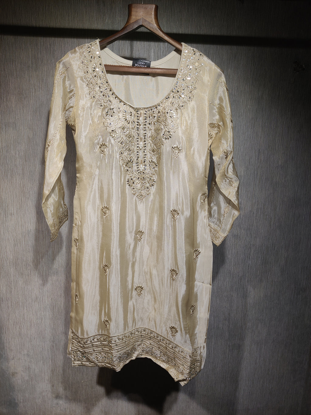 Designer Ivory Shimmer Silk Party Wear with Sequin Work