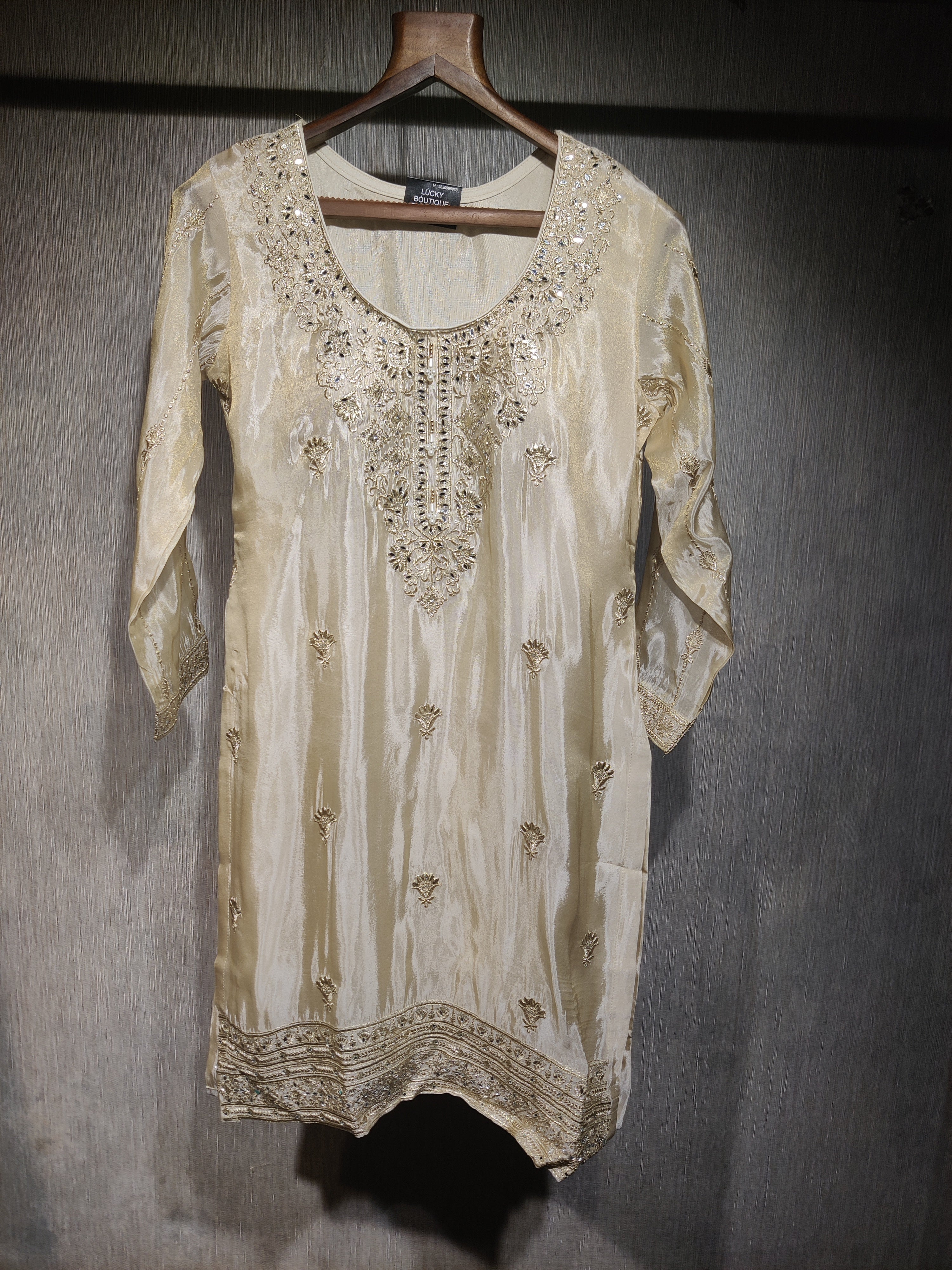 Designer Ivory Shimmer Silk Party Wear with Sequin Work