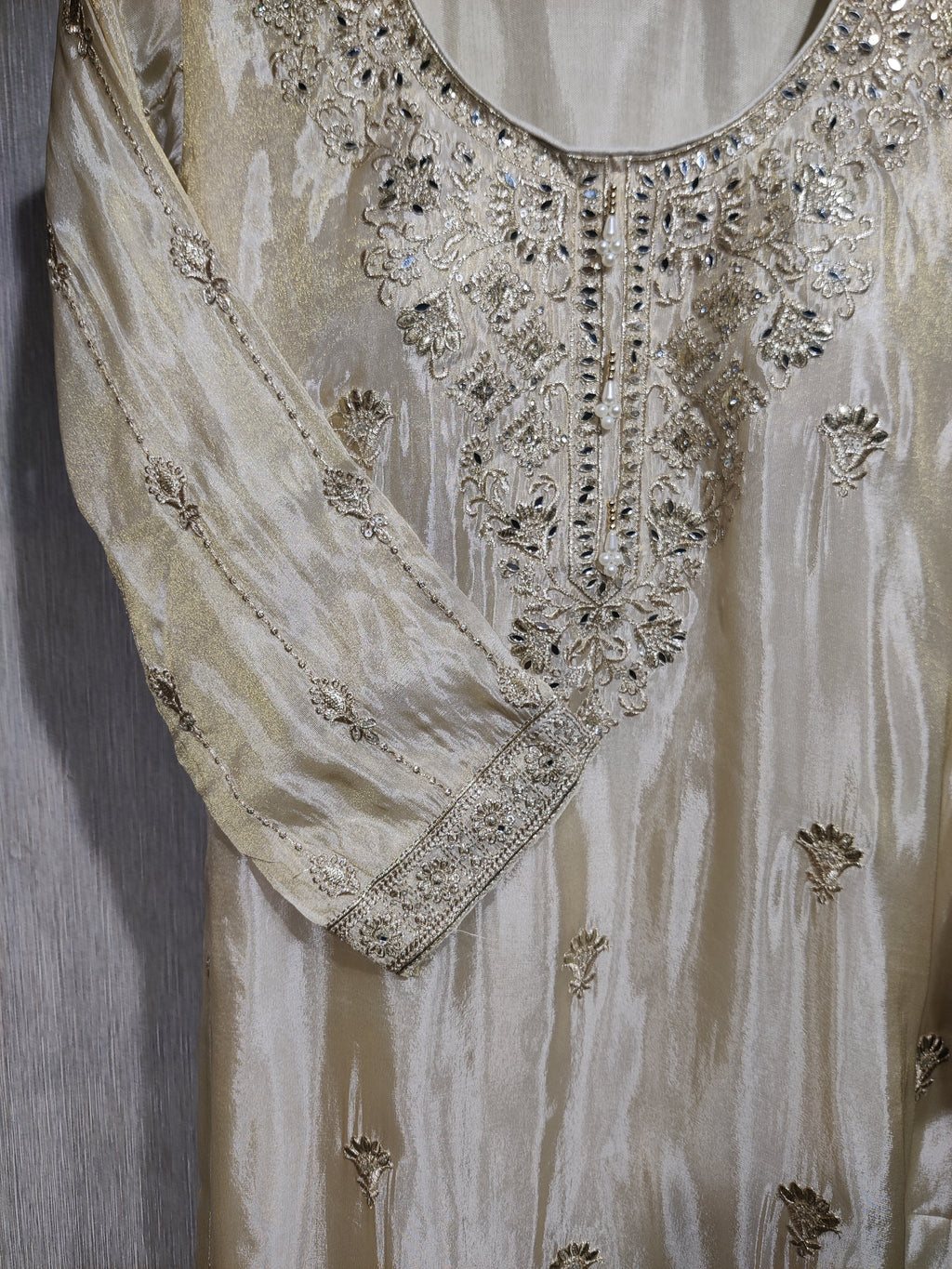 Designer Ivory Shimmer Silk Party Wear with Sequin Work