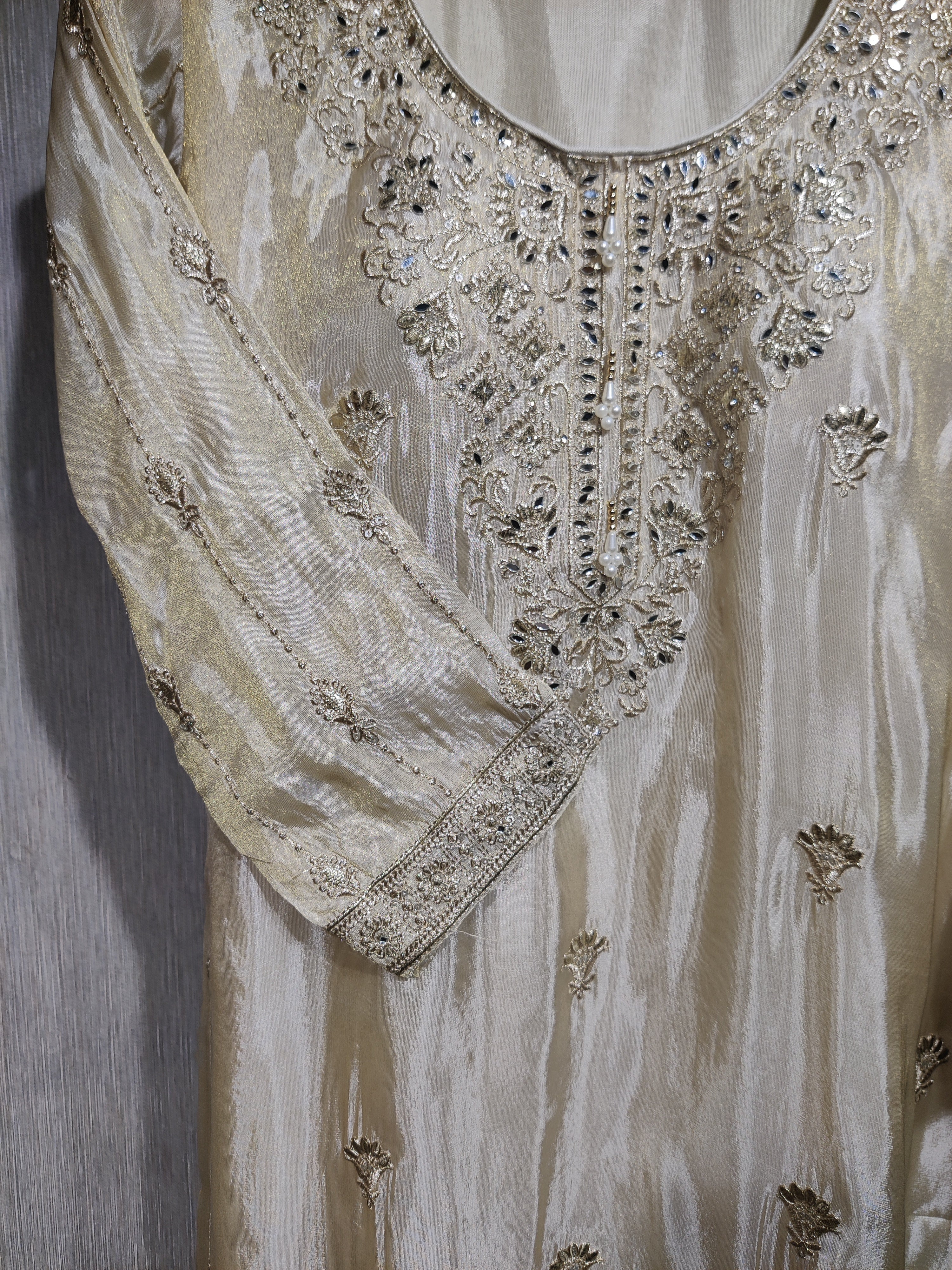 Designer Ivory Shimmer Silk Party Wear with Sequin Work