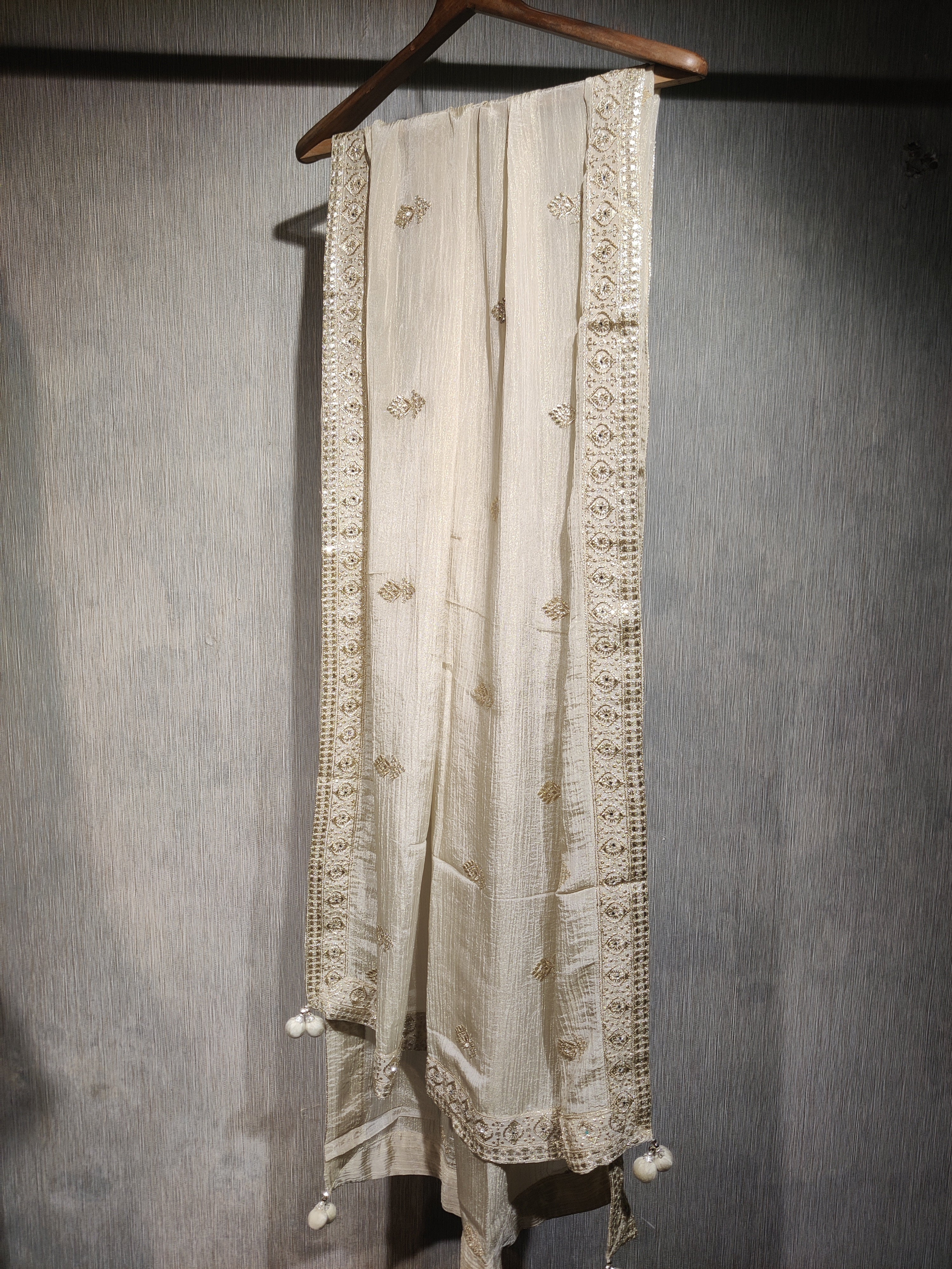 Designer Ivory Shimmer Silk Party Wear with Sequin Work