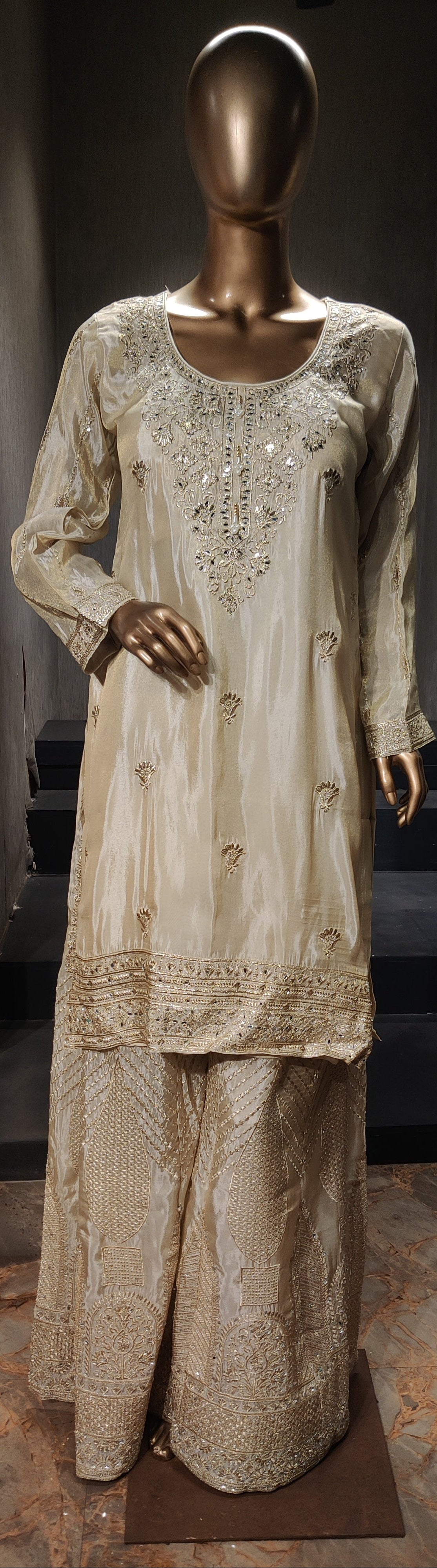 Designer Ivory Shimmer Silk Party Wear with Sequin Work