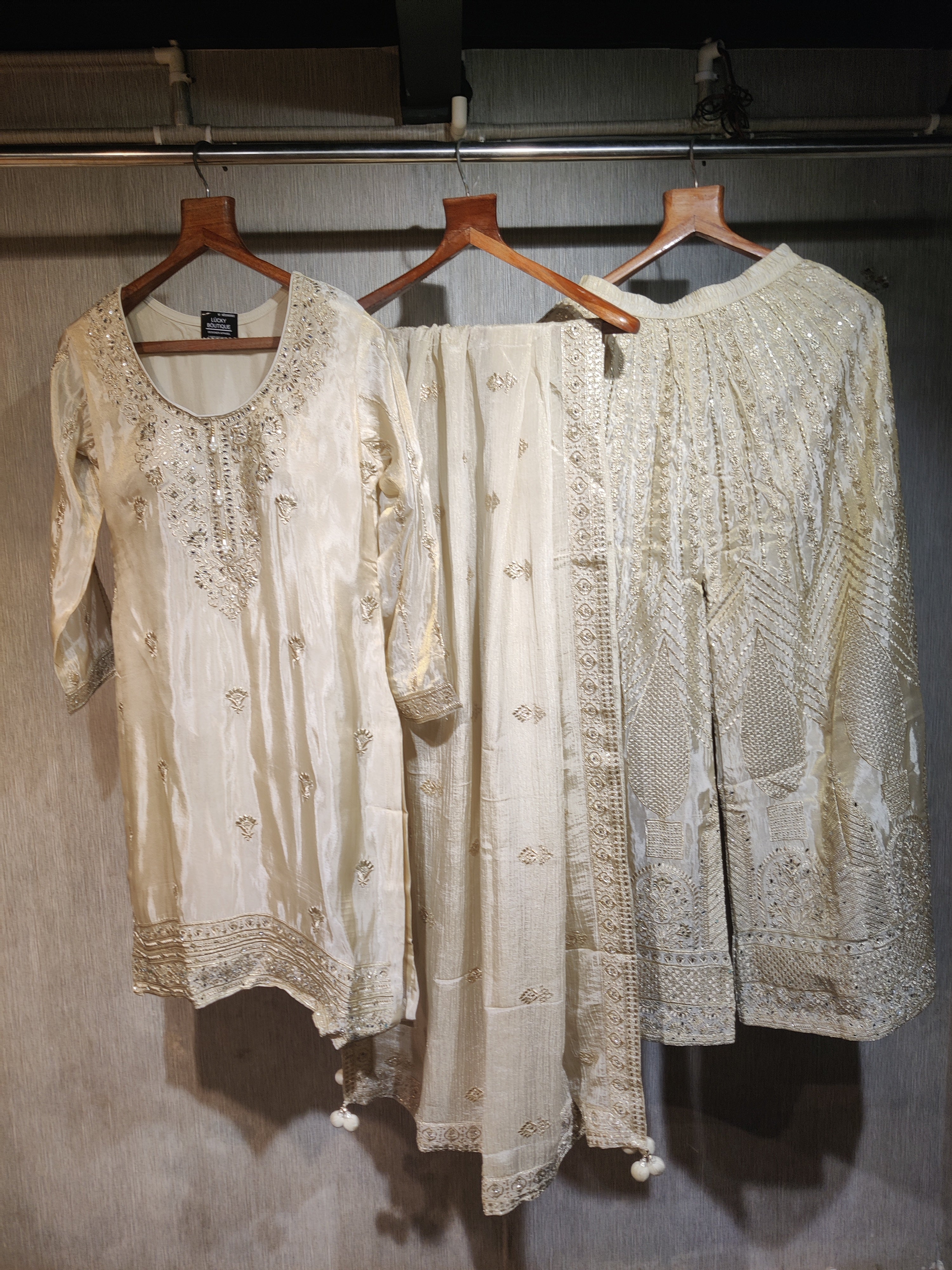 Designer Ivory Shimmer Silk Party Wear with Sequin Work