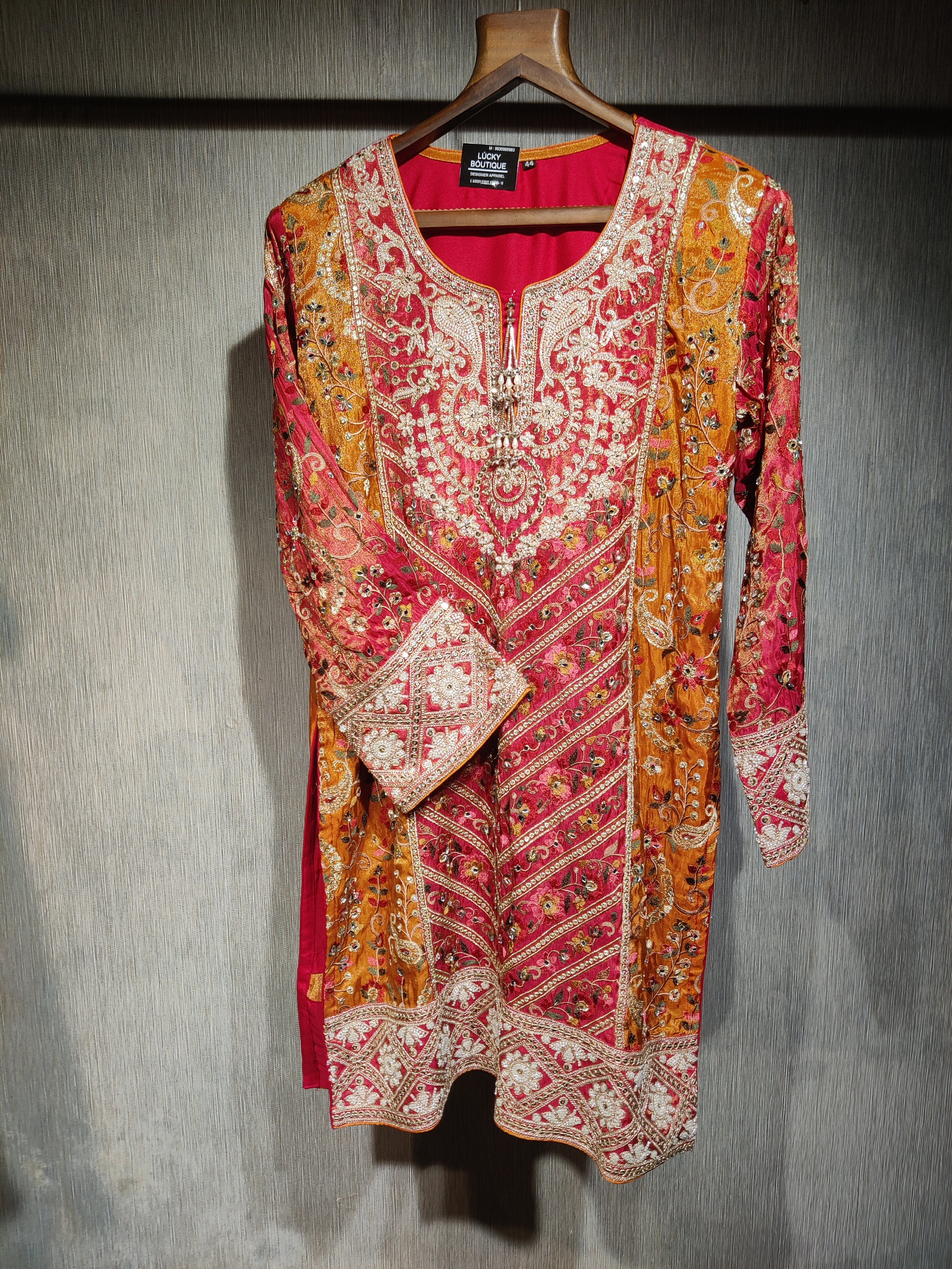 Designer Silk Suit with Glass & Beads Embellishments