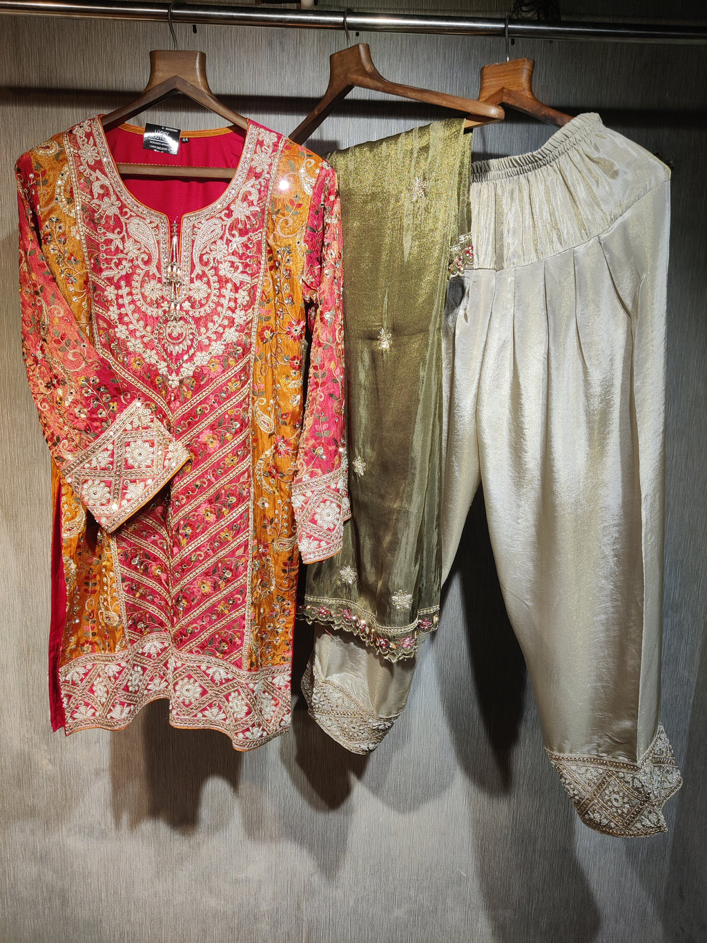 Designer Silk Suit with Glass & Beads Embellishments
