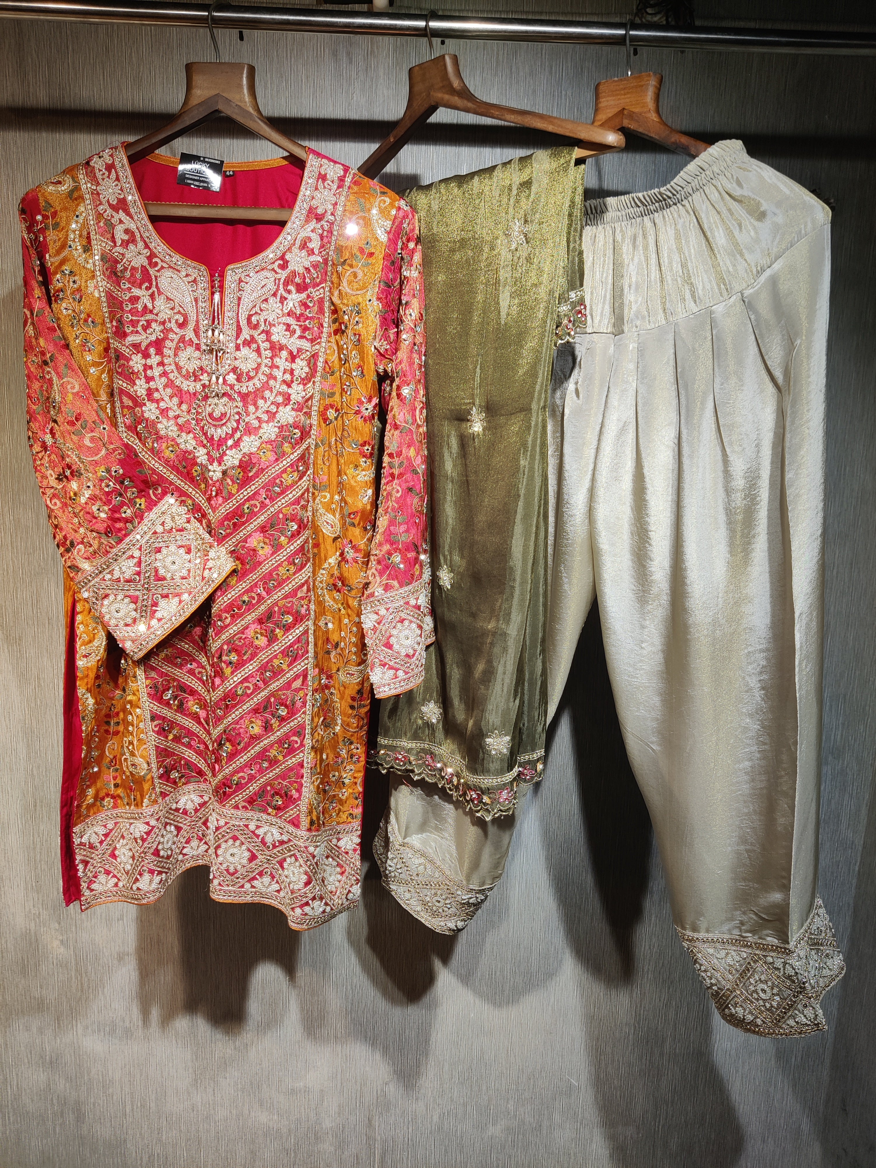 Designer Silk Suit with Glass & Beads Embellishments