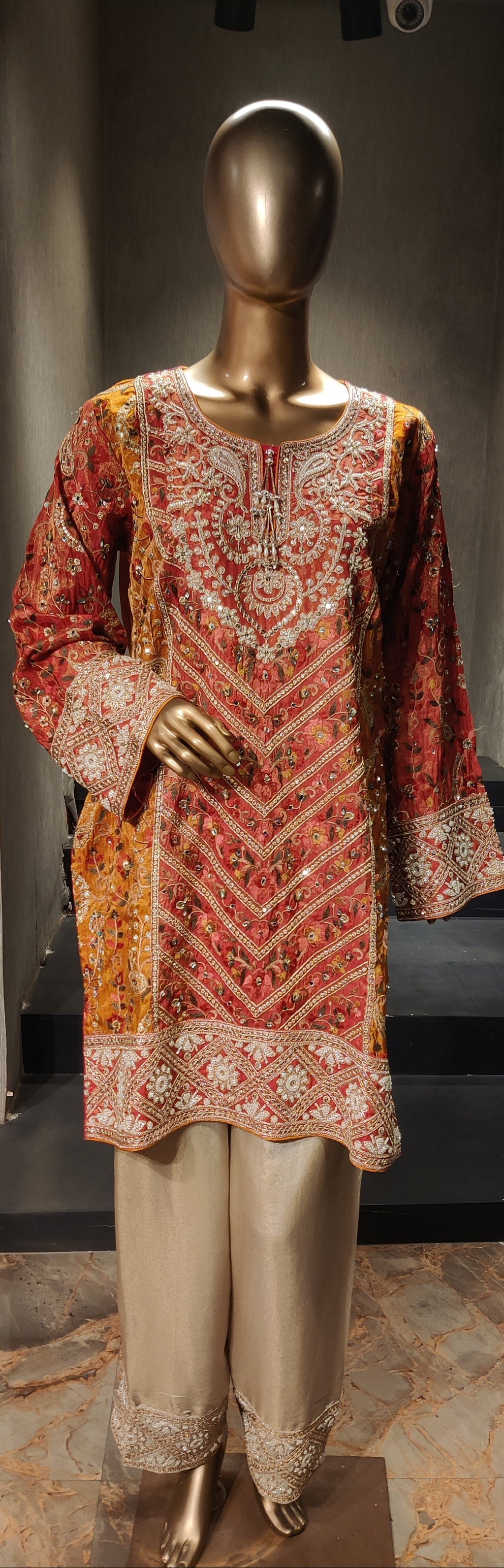 Designer Silk Suit with Glass & Beads Embellishments