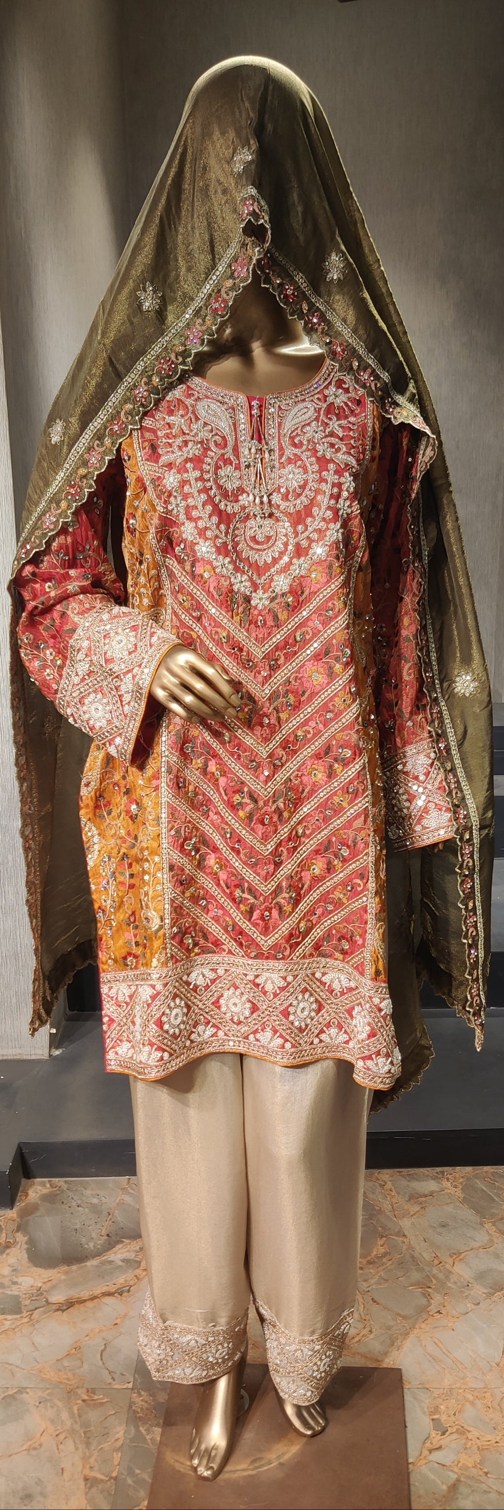 Designer Silk Suit with Glass & Beads Embellishments