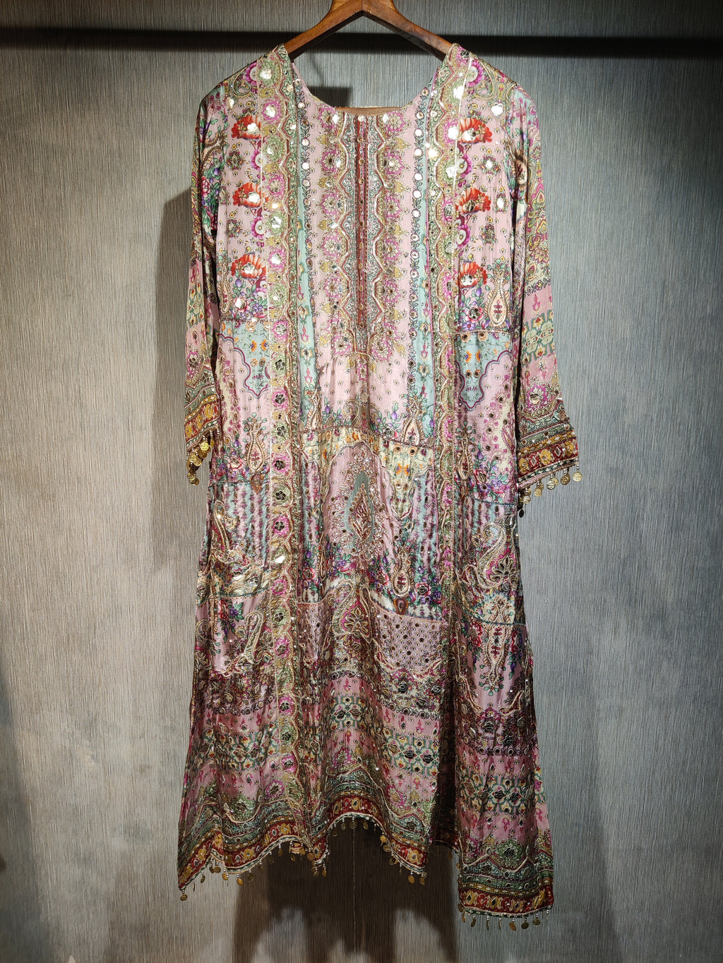 Russian Silk A-Cut Drape Dress with Persian Prints