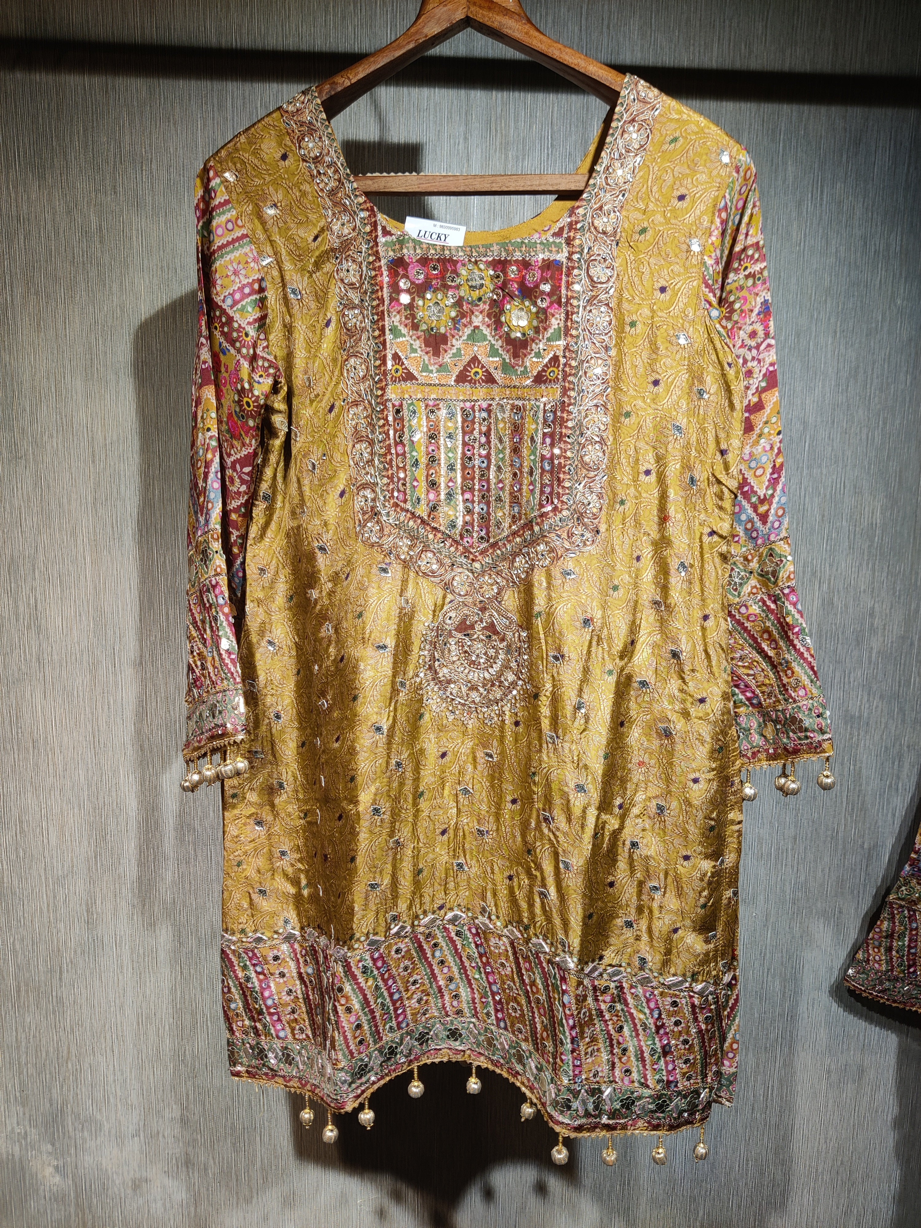 Russian Silk Tribal Print Set with Stone Work