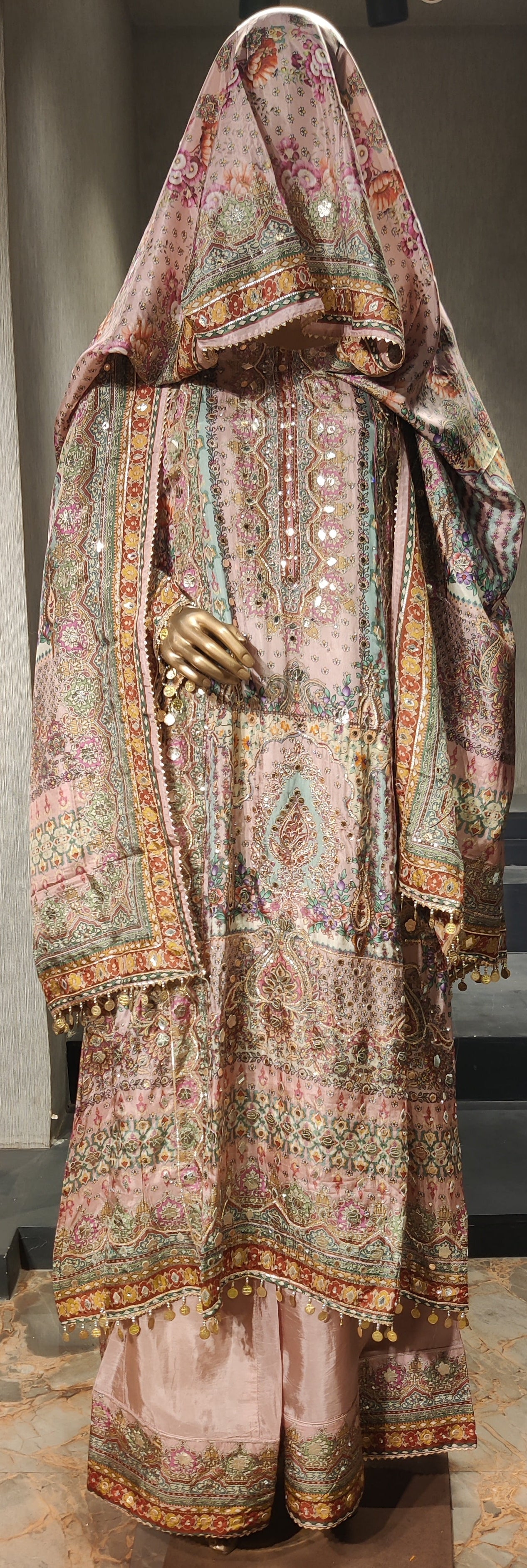 Russian Silk A-Cut Drape Dress with Persian Prints