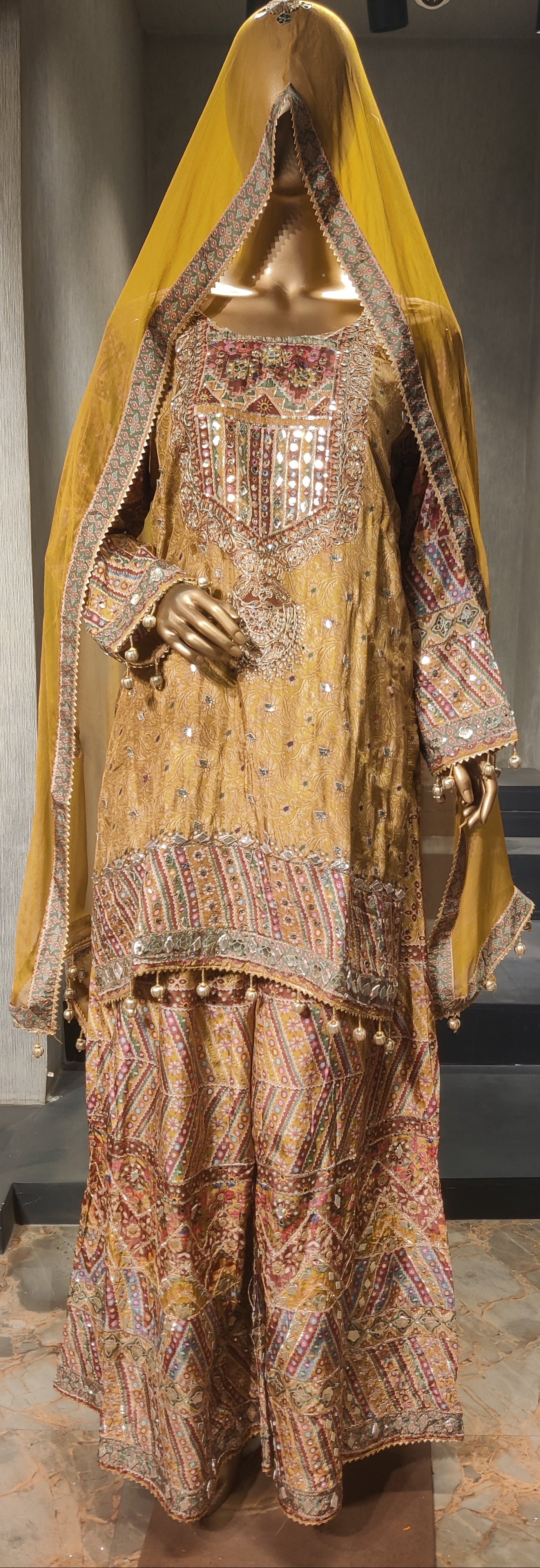 Russian Silk Tribal Print Set with Stone Work