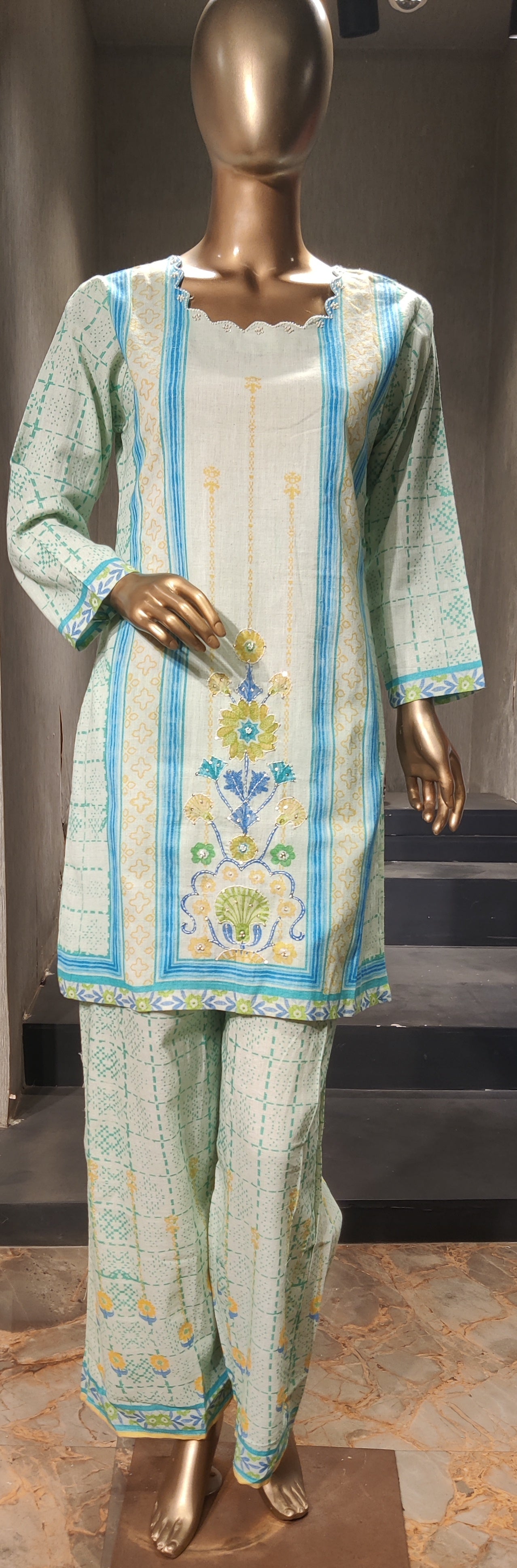 Aqua Heritage Motif Co-Ord Set