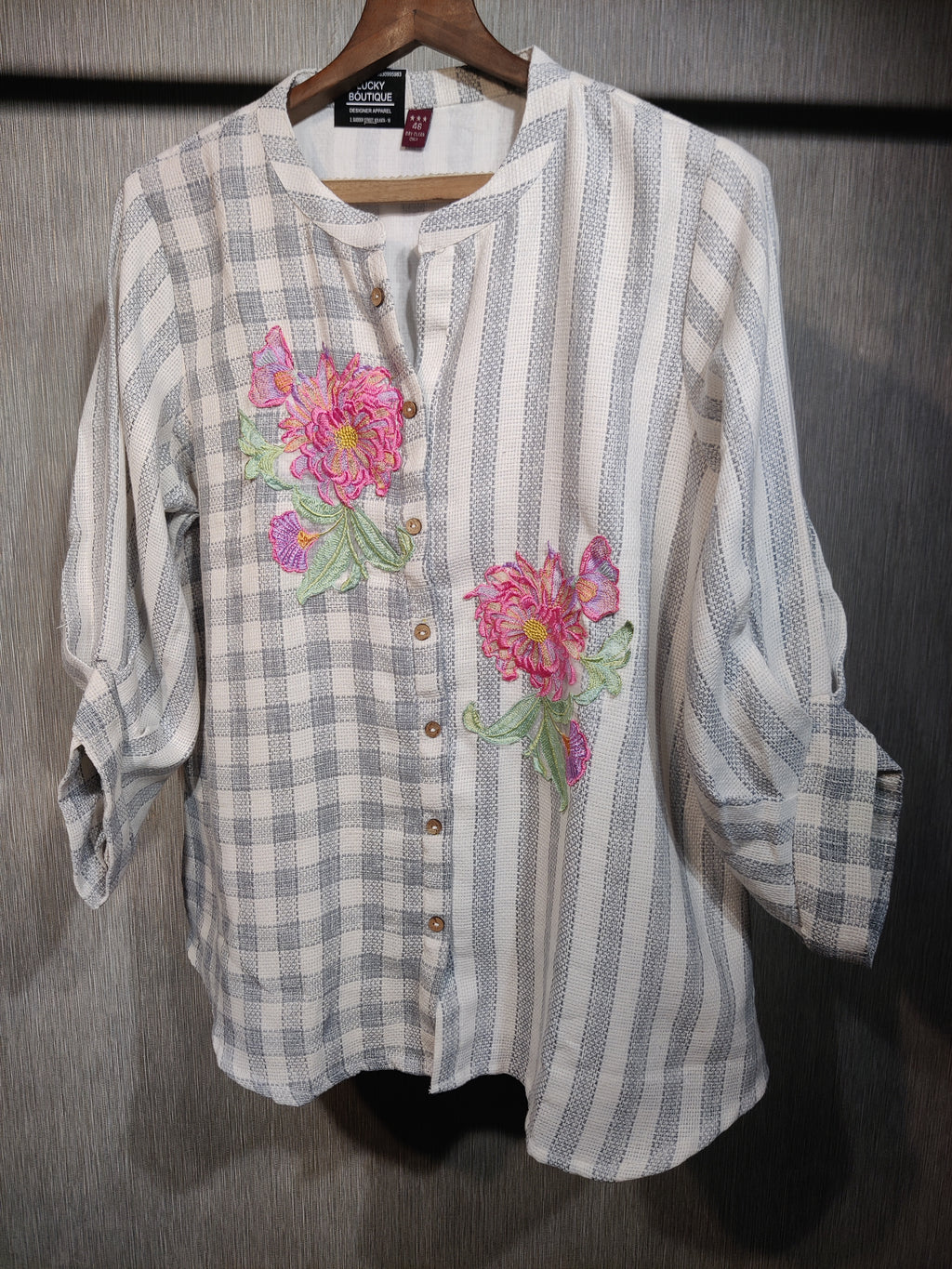 Floral Embroidered Mixed pattern button down Co-Ord  Set