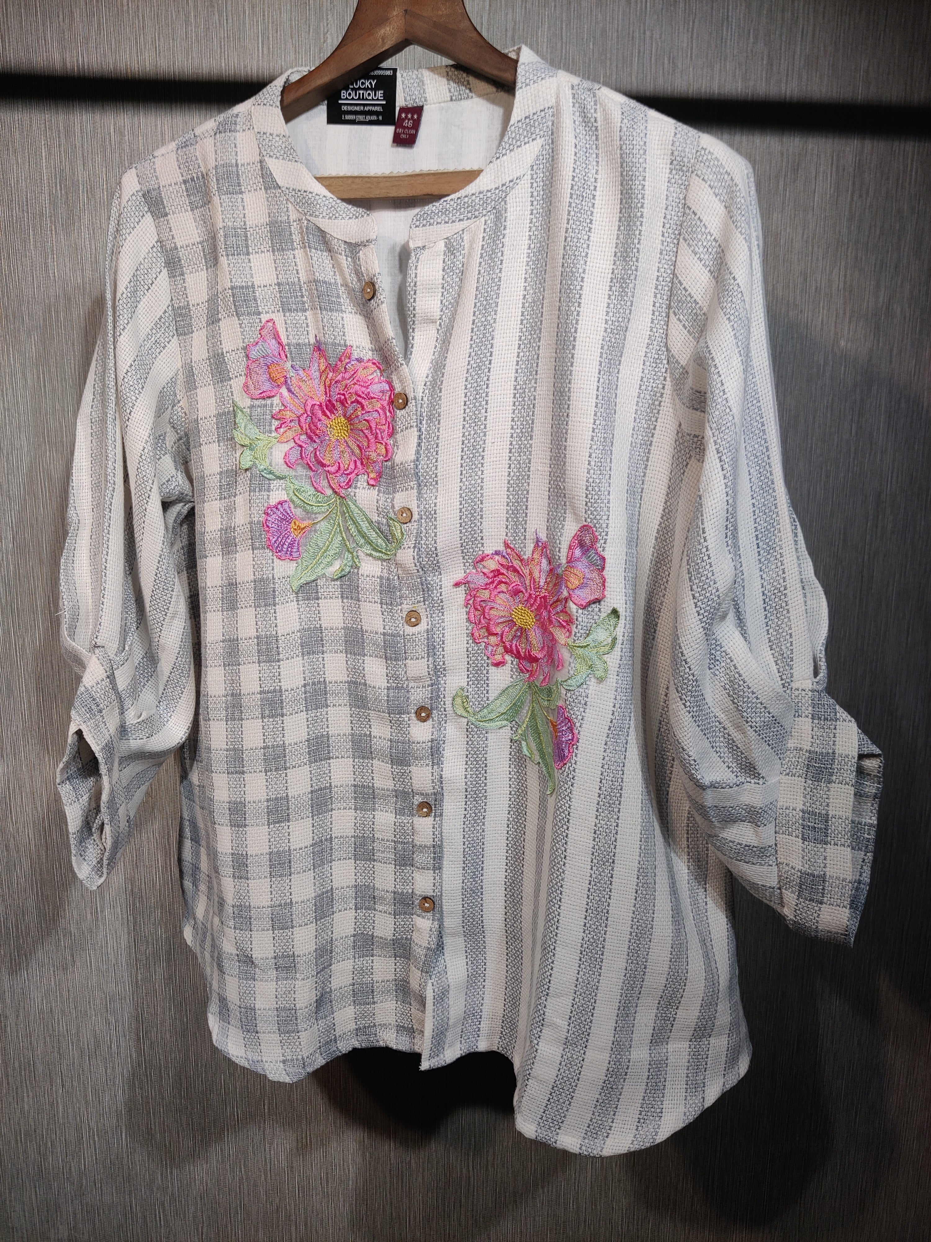 Floral Embroidered Mixed pattern button down Co-Ord  Set