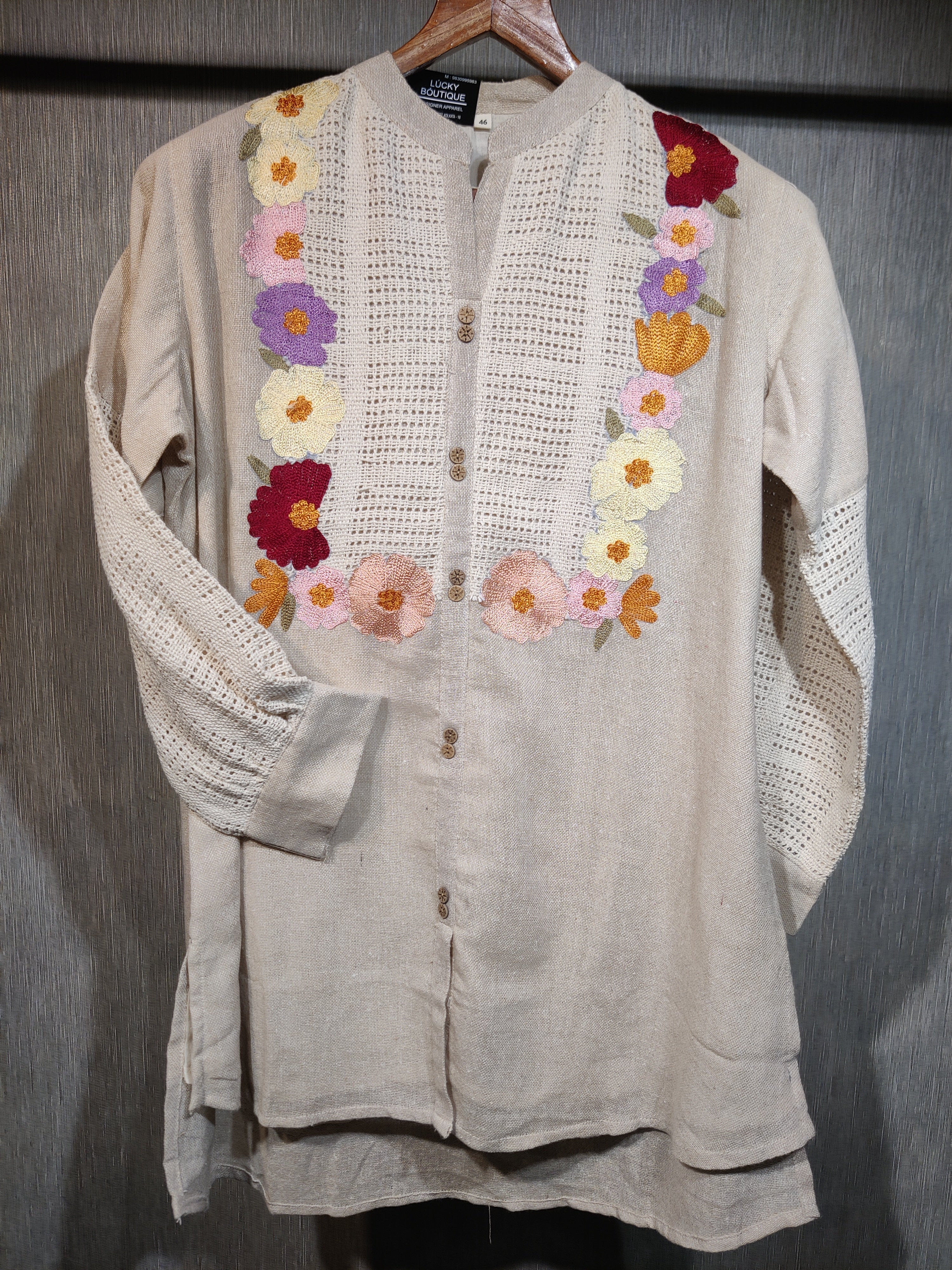Embroidered Floral Linen- Blend with Thread and hand embroidery work Co-Ord  Set