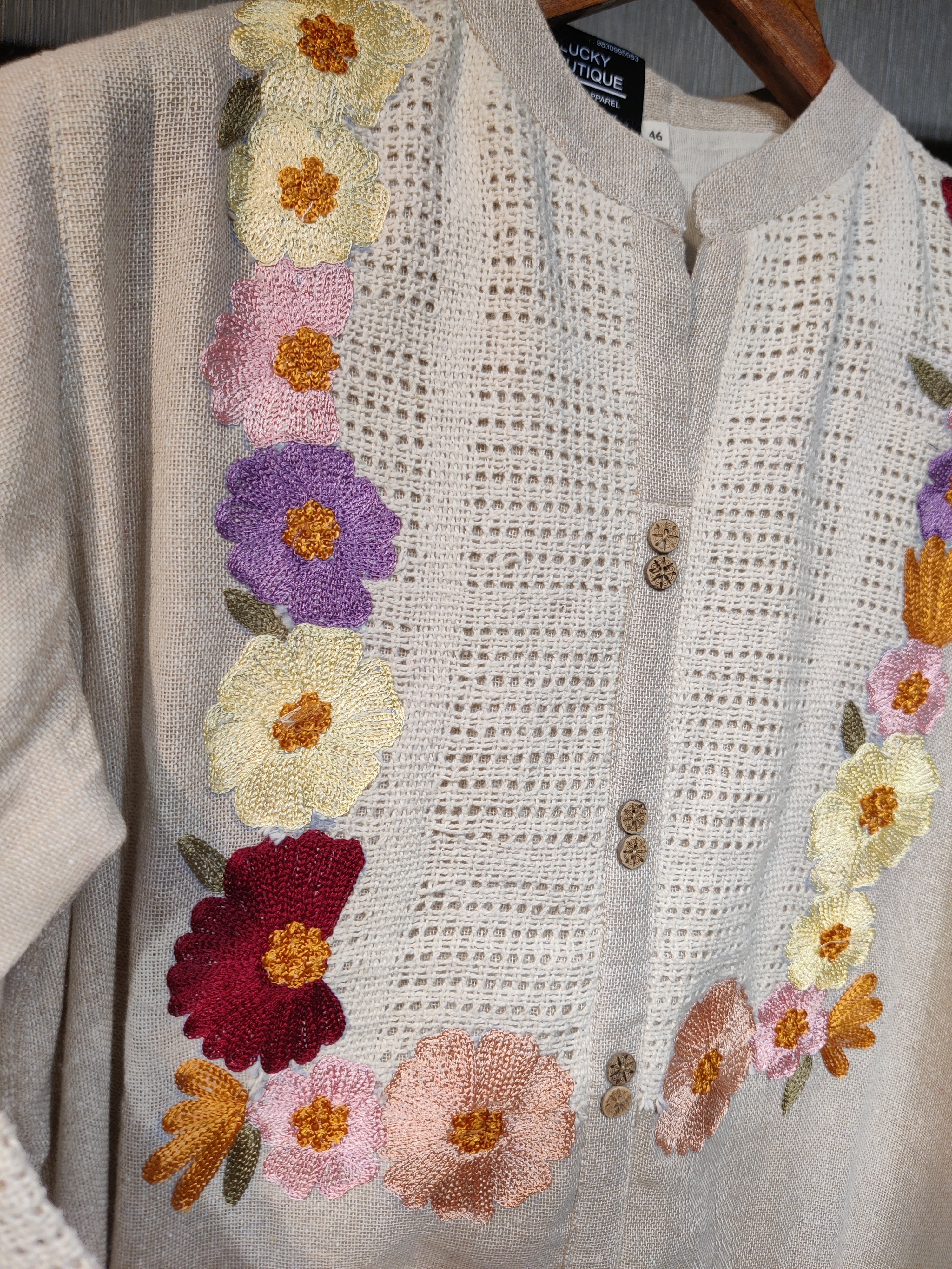 Embroidered Floral Linen- Blend with Thread and hand embroidery work Co-Ord  Set