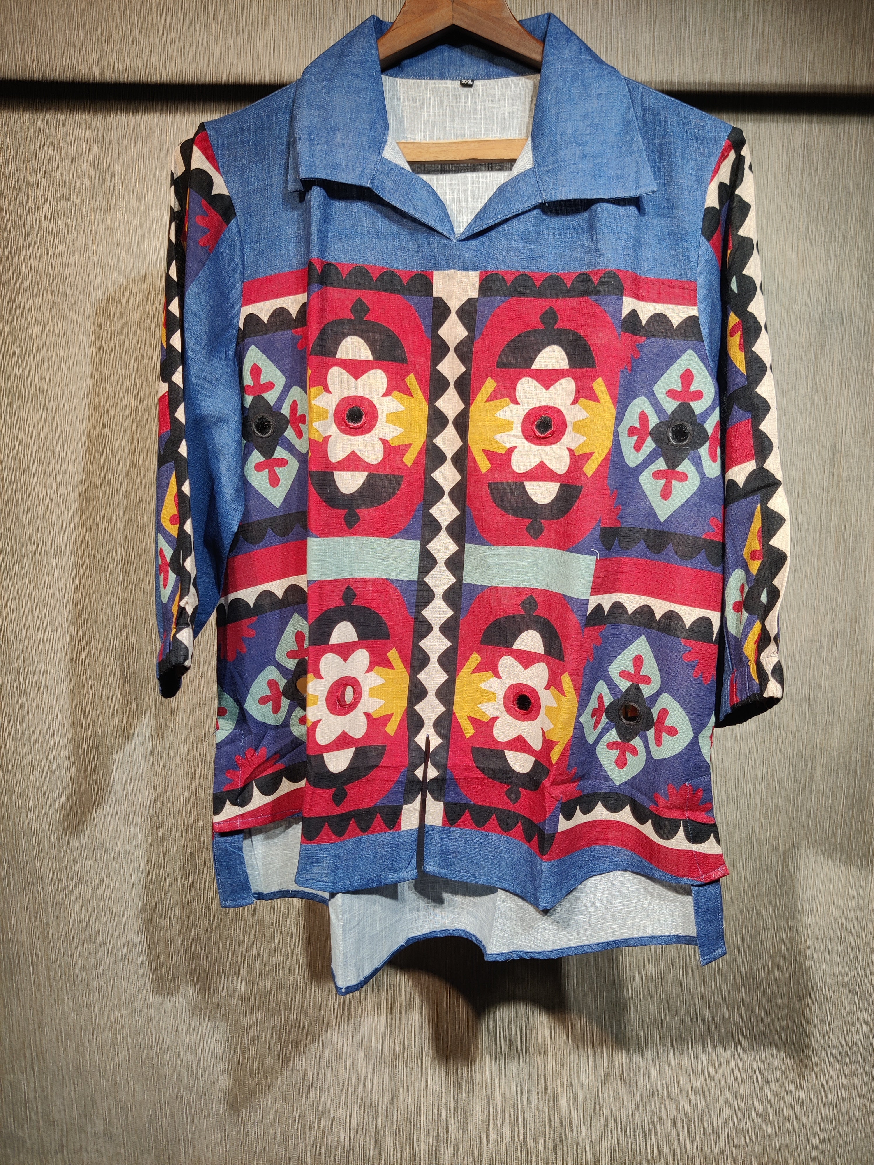 Indigo Boho-Chic print with mirror work Co-Ord  Set