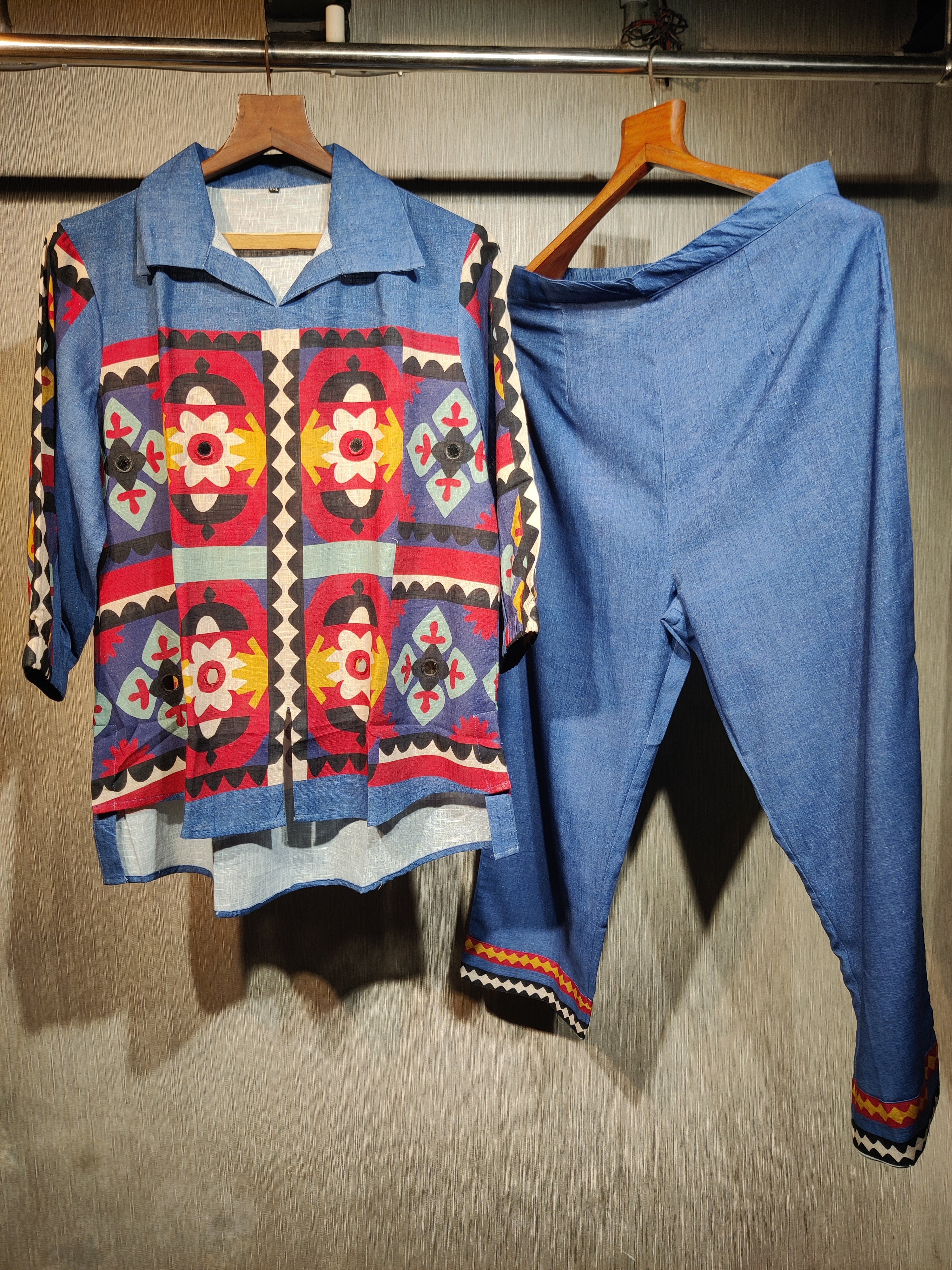 Indigo Boho-Chic print with mirror work Co-Ord  Set