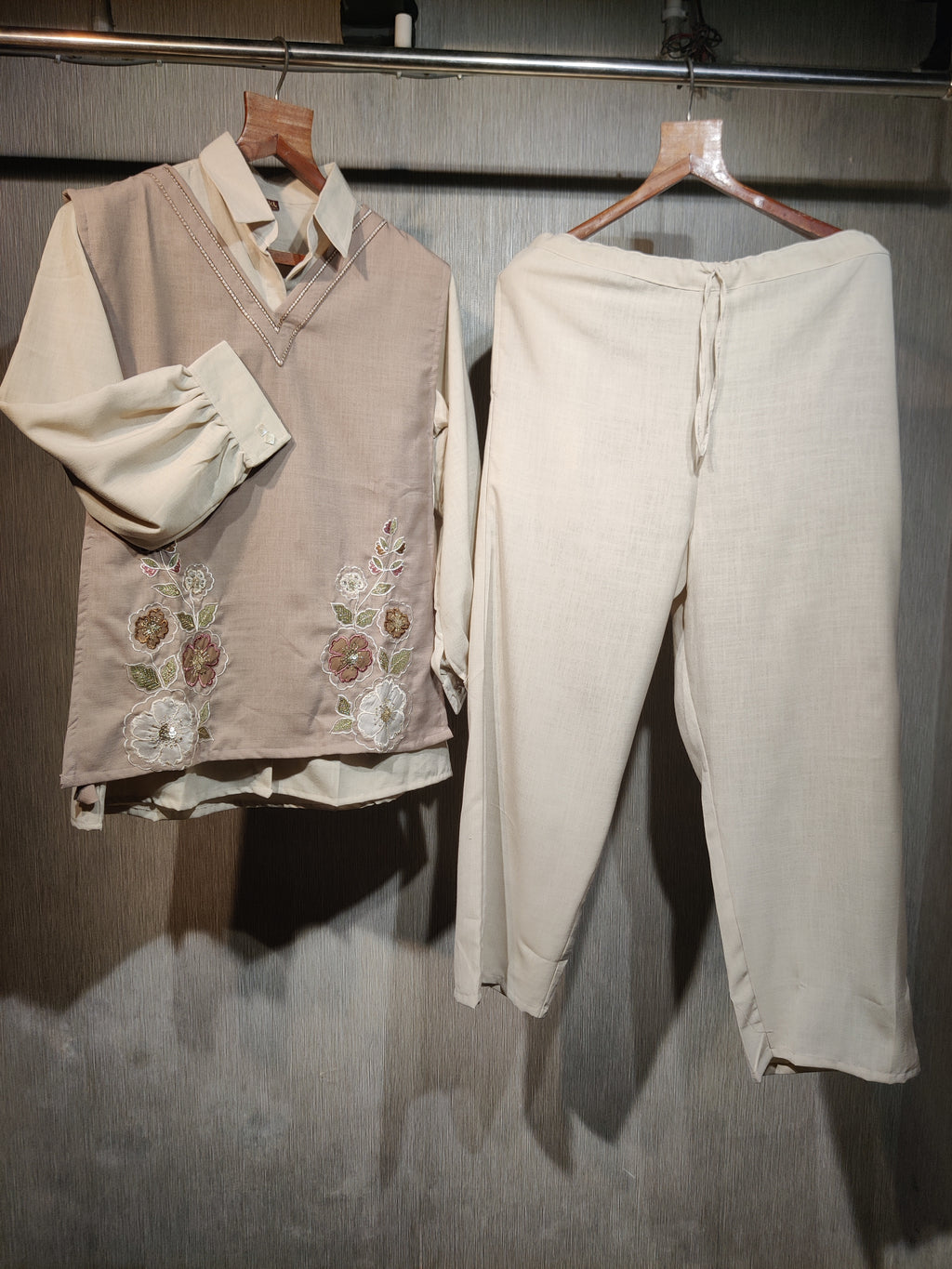 Elegant floral Embroidered Vest Co-Ord  Set