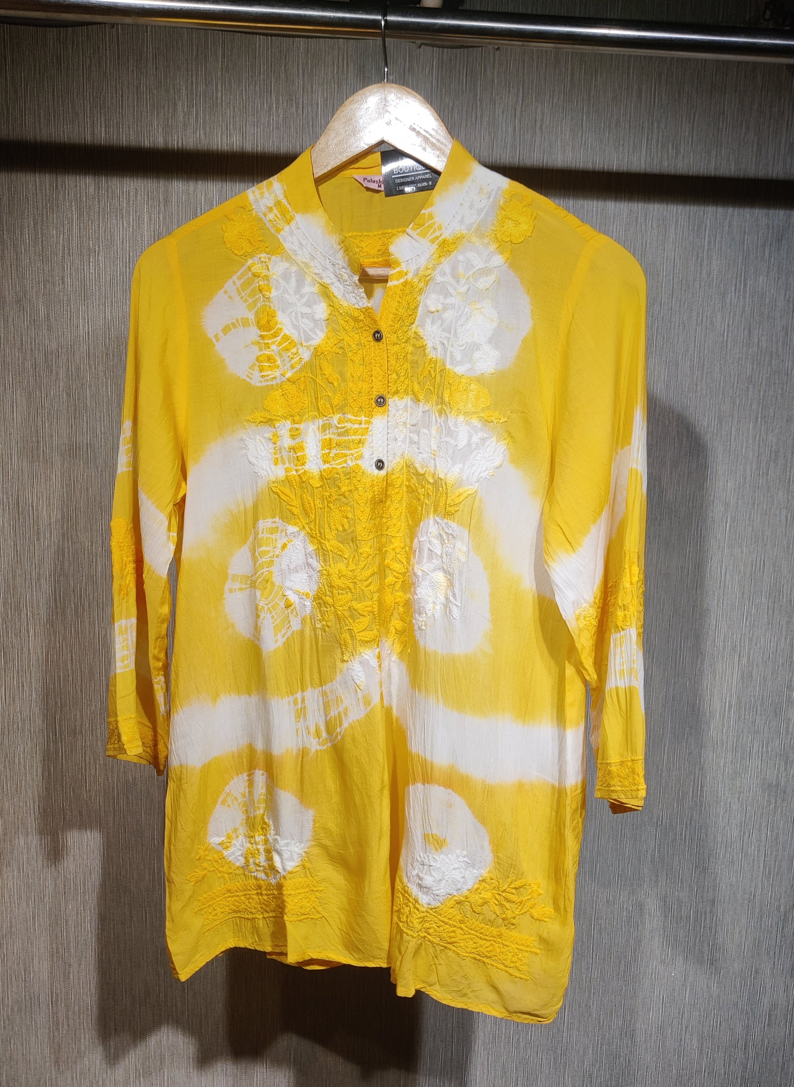 Sun-Drenched Yellow Shibori  Co-ord Set with Lucknowi Chikankari Work