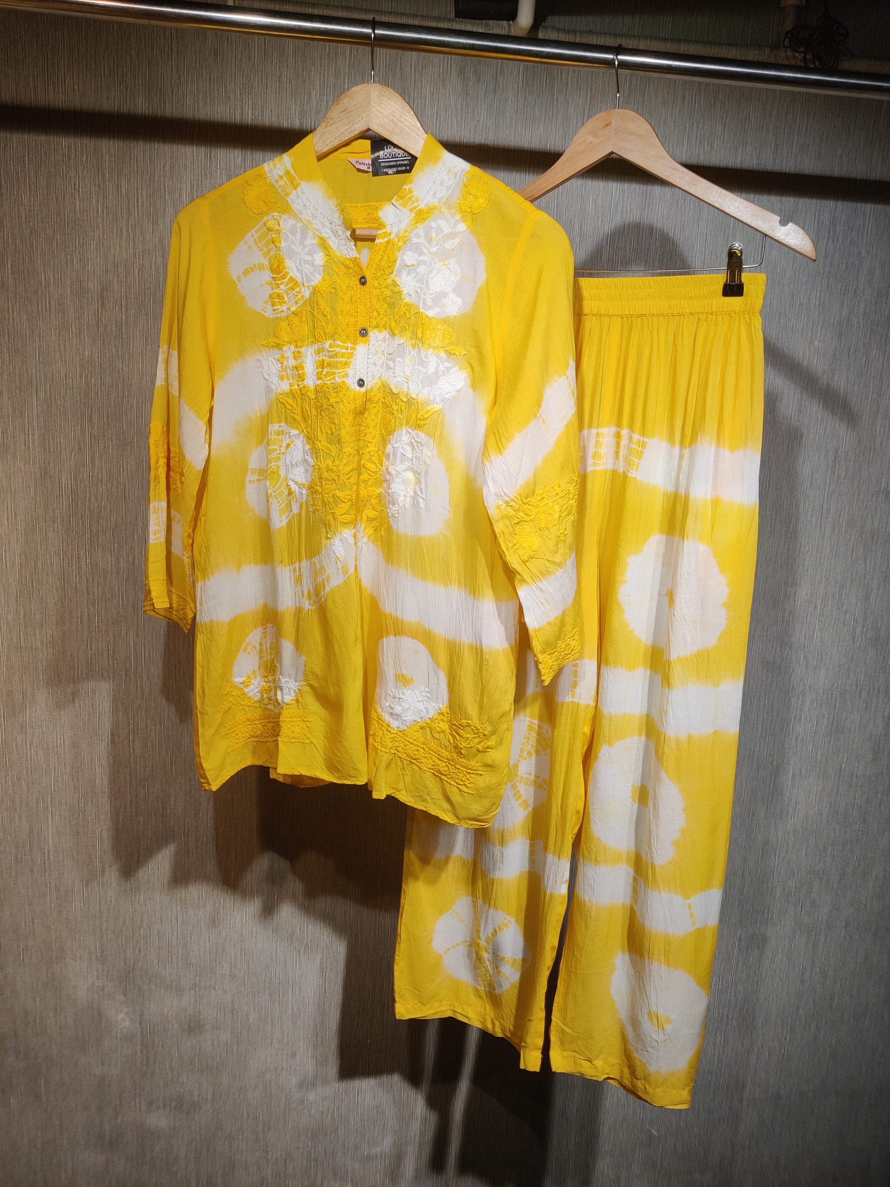 Sun-Drenched Yellow Shibori  Co-ord Set with Lucknowi Chikankari Work