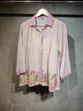 Blush Pink Striped Cotton Co-ord Set with Floral Applique & Thread Work