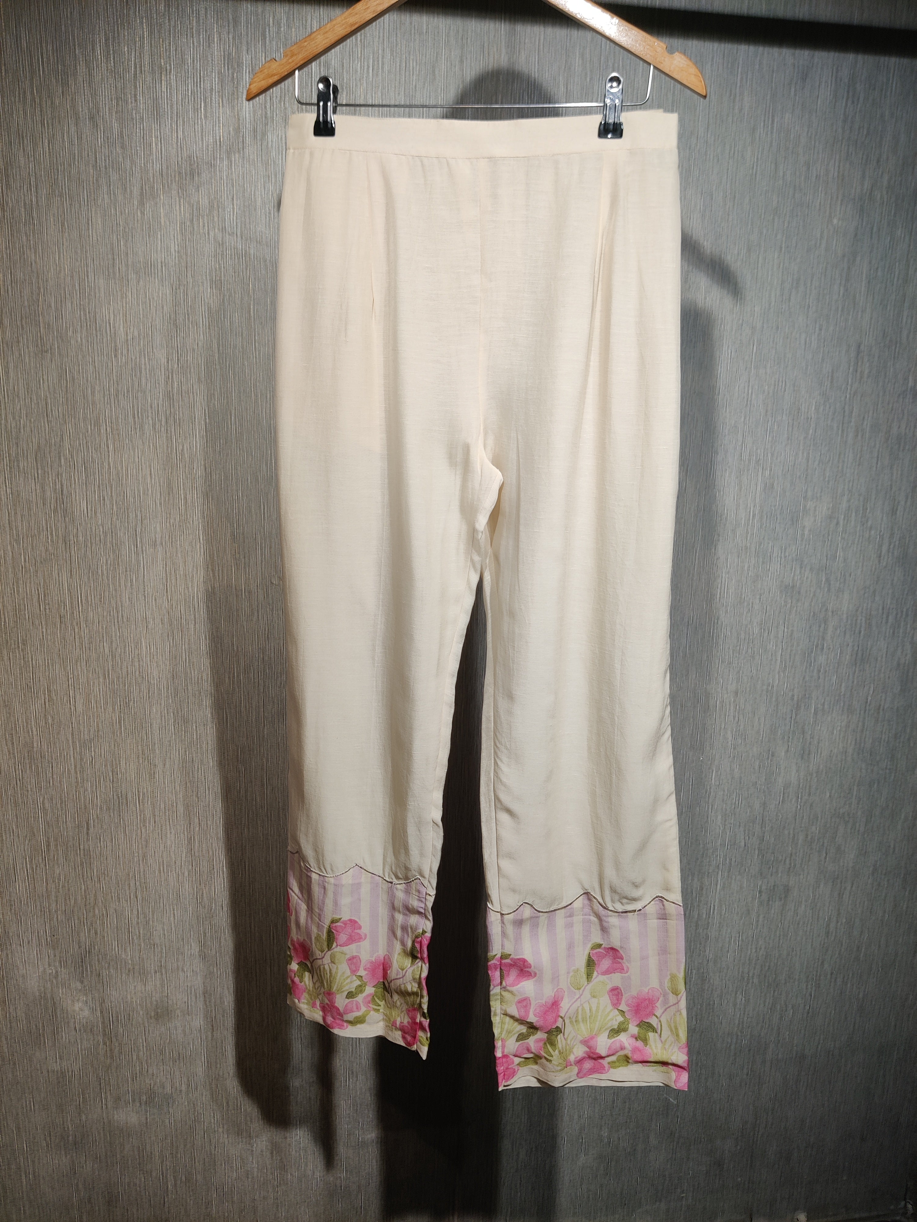 Blush Pink Striped Cotton Co-ord Set with Floral Applique & Thread Work