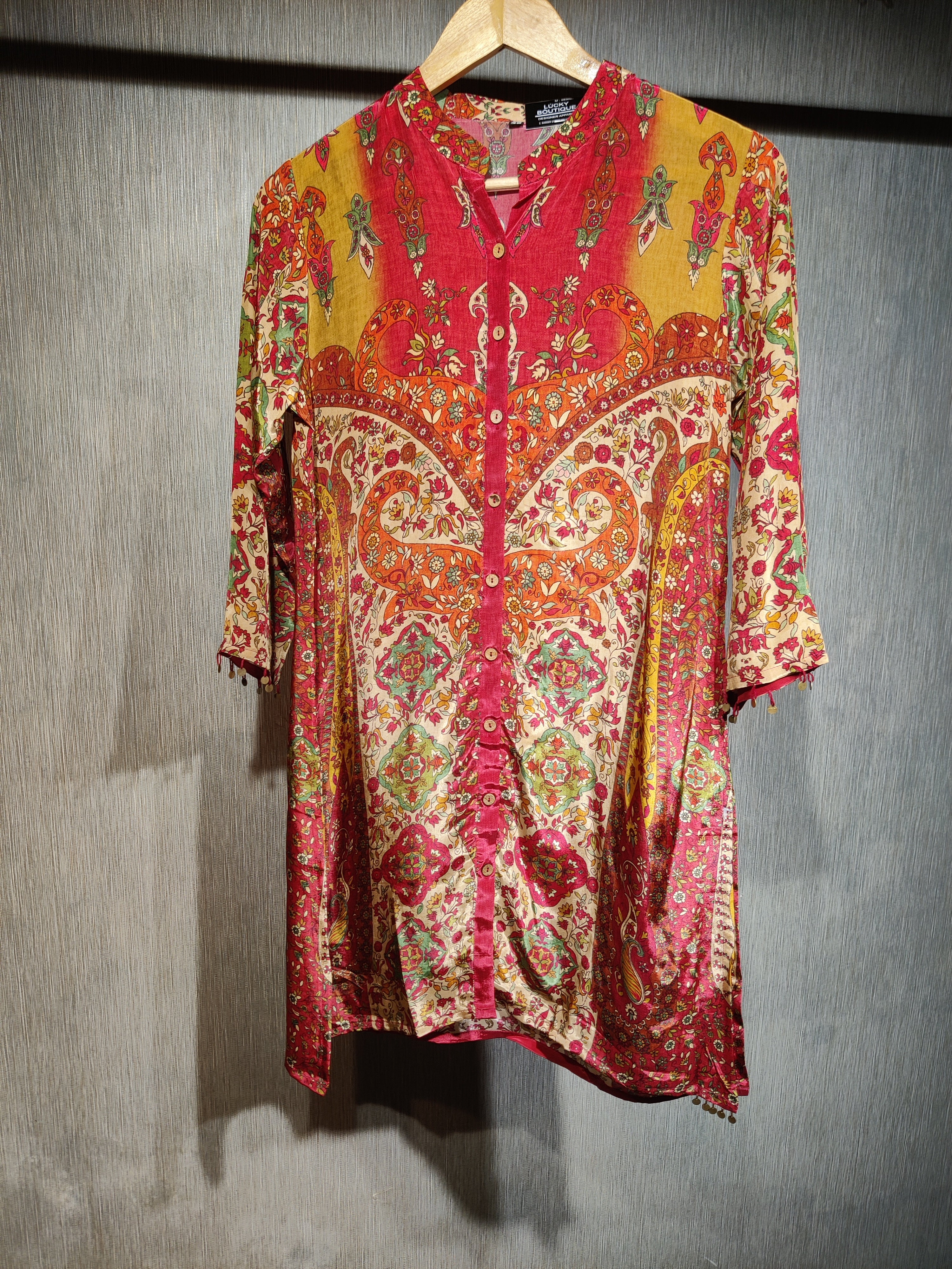 Fiesta Rust Italian Crepe Silk Co-ord Set with Heritage Paisley Print and Delicate Hand Work