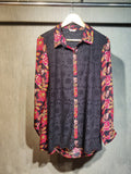 Black Cotton Cut-Work with Vibrant Floral Print Pants Co-ord Set