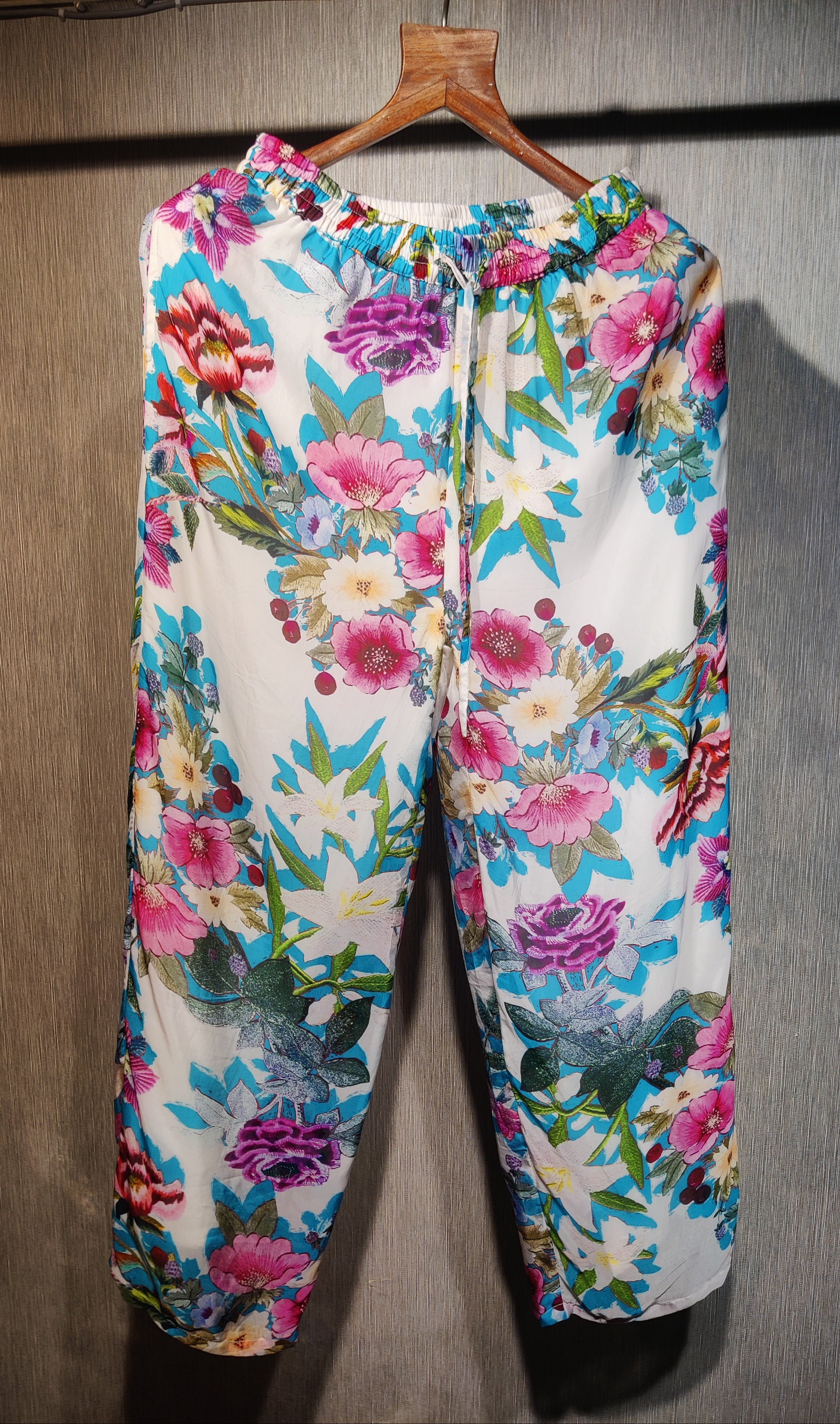 Vibrant Floral Print Tunic Top and Trouser Ensemble Co-ord Set