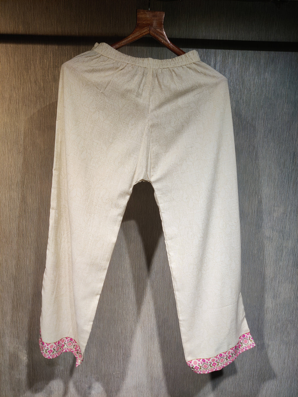Ivory Pure Cotton Printed Co-ord Set with Cut Work and Beads Work