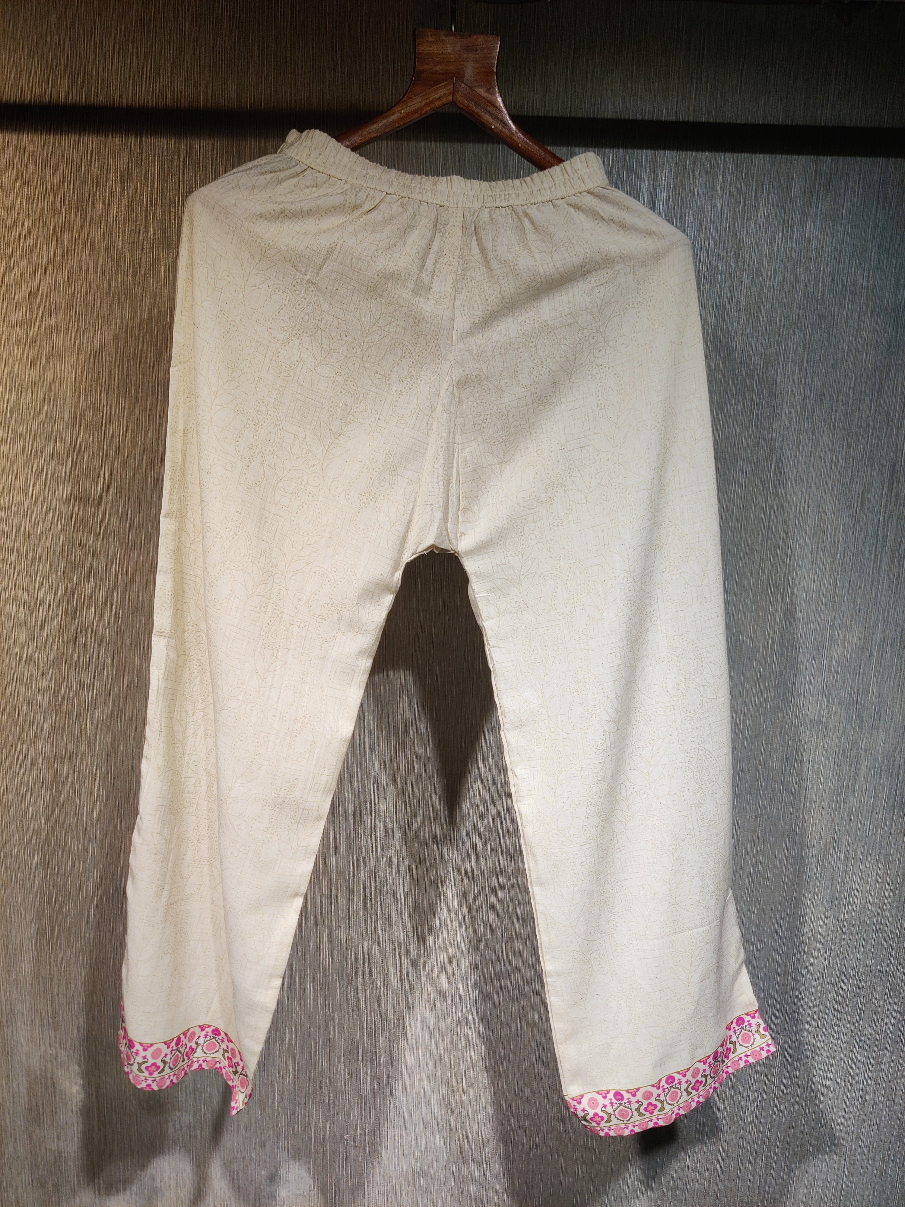 Ivory Pure Cotton Printed Co-ord Set with Cut Work and Beads Work