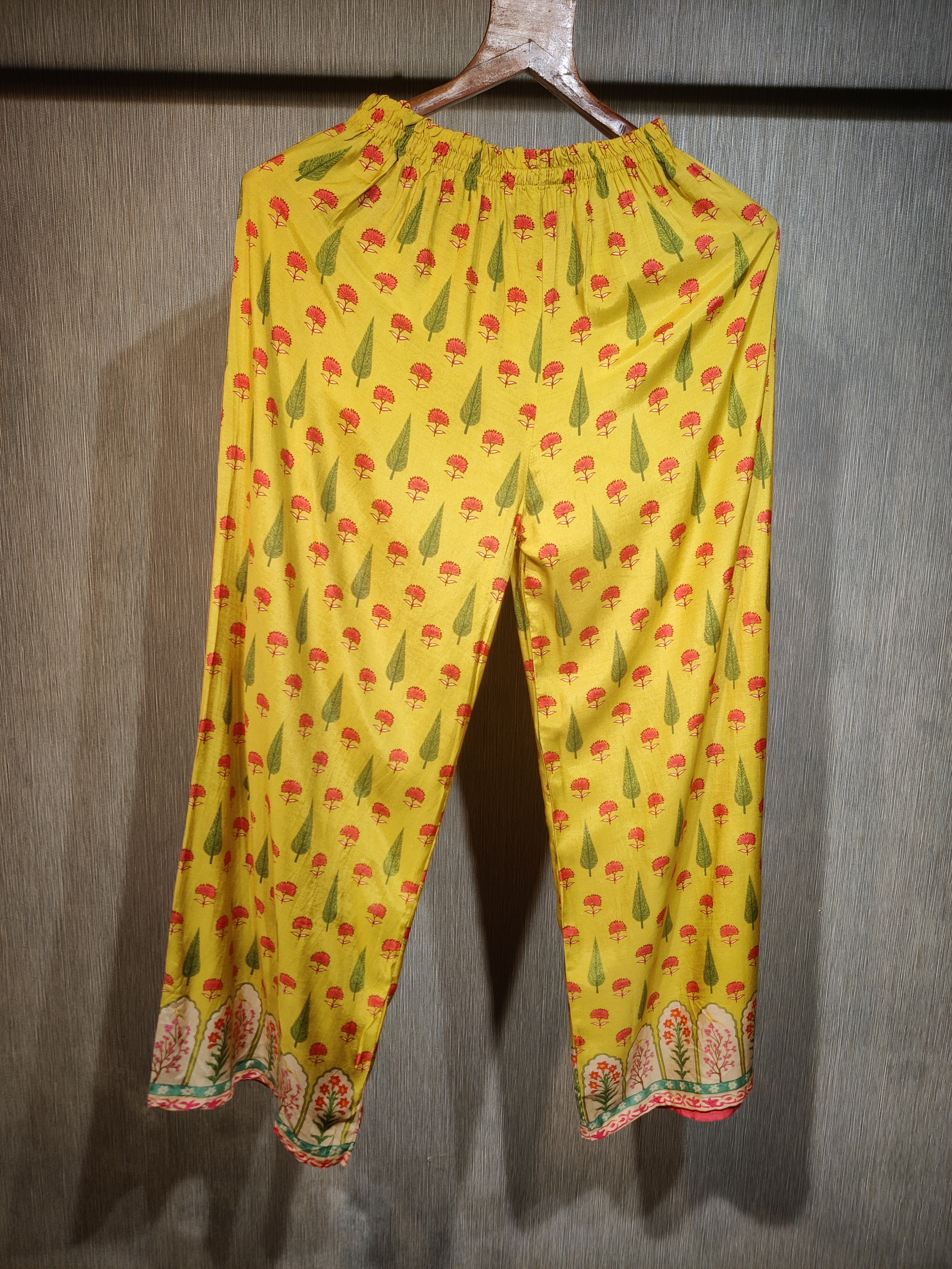 Sunshine Yellow Floral Print Pure Cotton Tunic & Wide-Leg Trousers Co-Ord Set