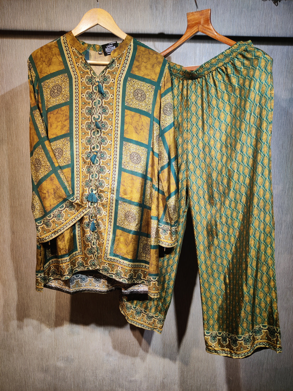 Olive Green & Ochre Geometric Printed Co-Ord Set