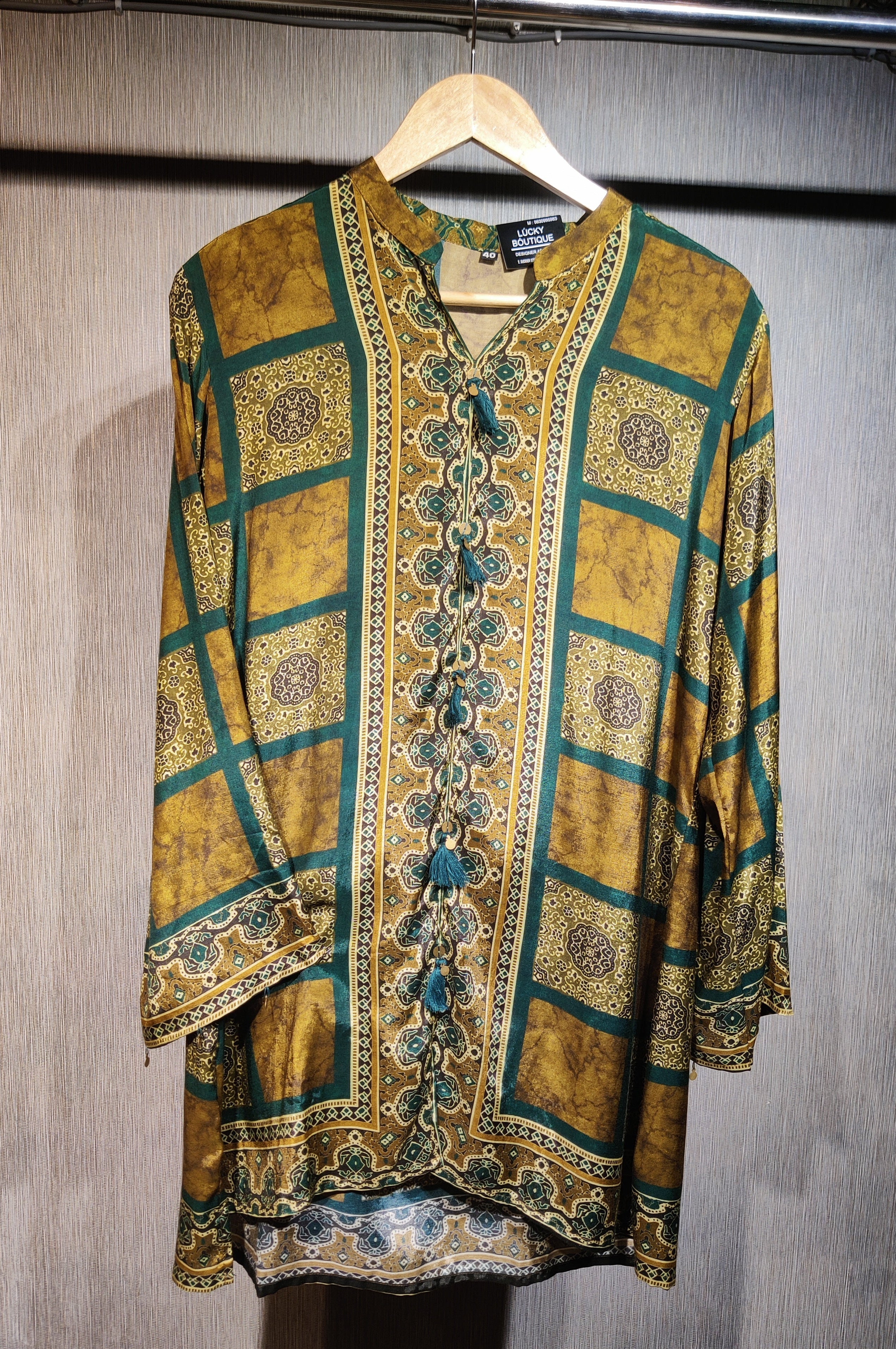 Olive Green & Ochre Geometric Printed Co-Ord Set