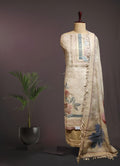 Premium Cotton Unstitched Suit Set with Floral Patch Work & Delicate Beads