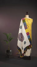 Vibrant Yellow Ajrakh Pure Cotton Suit Set with Handcrafted Patch Work Dupatta