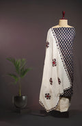 Indigo Geometrical Ajrakh Print Pure Cotton Suit with Patch Work Dupatta
