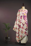 Vibrant Floral Pure Cotton Suit with Handcrafted Patch Work & Crosio Lace Dupatta